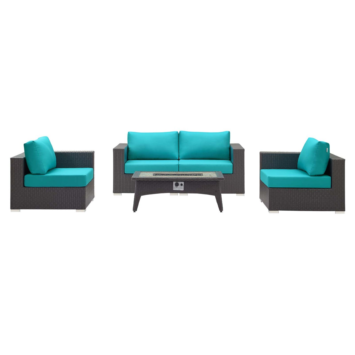 Modway Outlet Convene 5 Piece Set Outdoor Patio with Fire Pit by Modway Outdoor Furniture Furniture Espresso Turquoise - EEI-3728-EXP-TRQ-SET