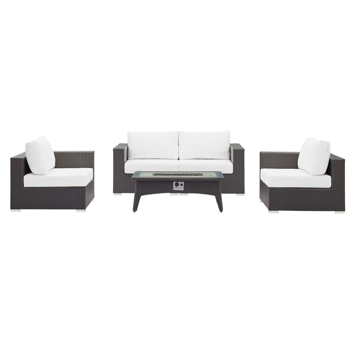 Modway Outlet Convene 5 Piece Set Outdoor Patio with Fire Pit by Modway Outdoor Furniture Furniture Espresso White - EEI-3728-EXP-WHI-SET