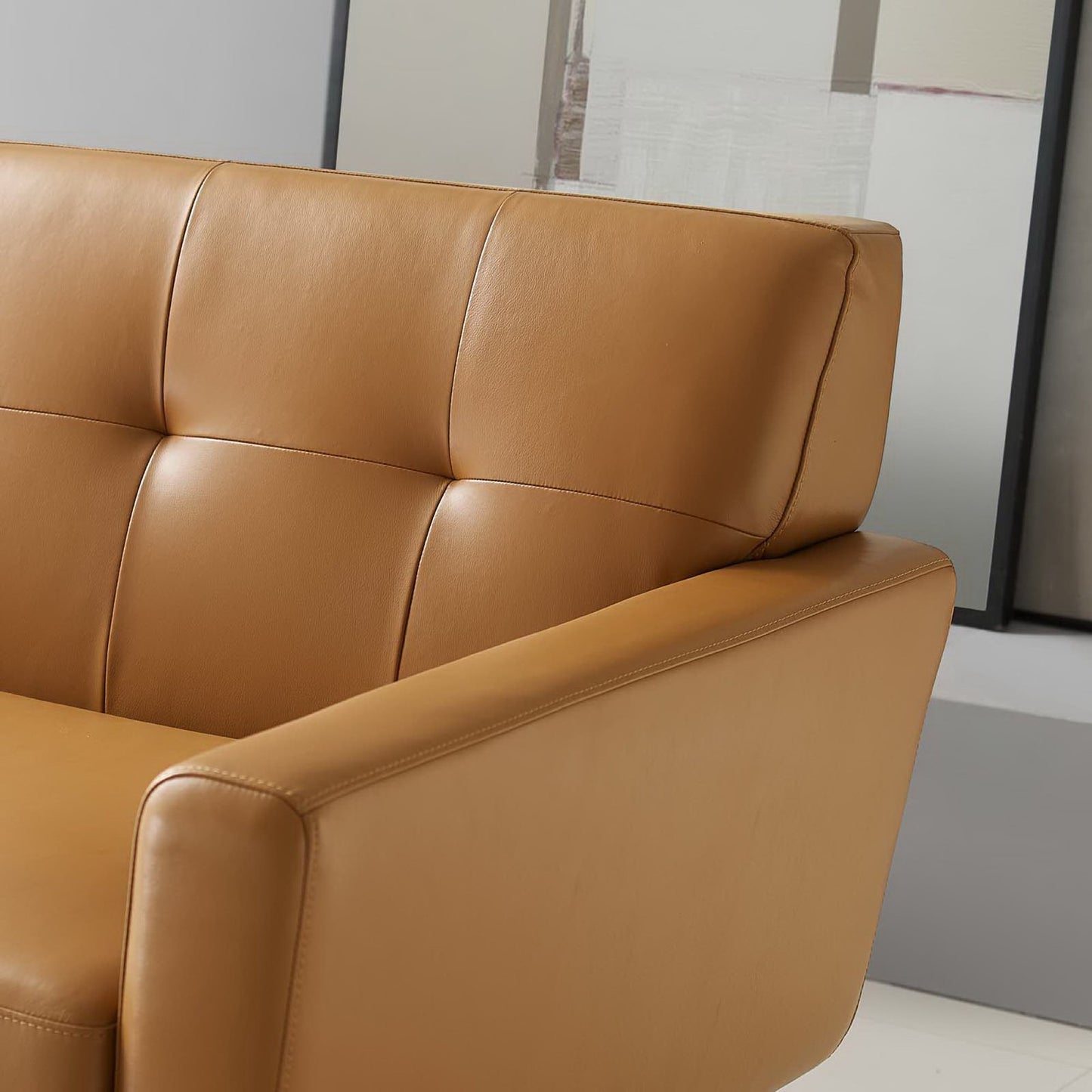 Modway - Engage Top-Grain Leather Living Room Lounge Sofa by Modway Living Room Sofas and Armchairs Brown - EEI-3733-TAN
