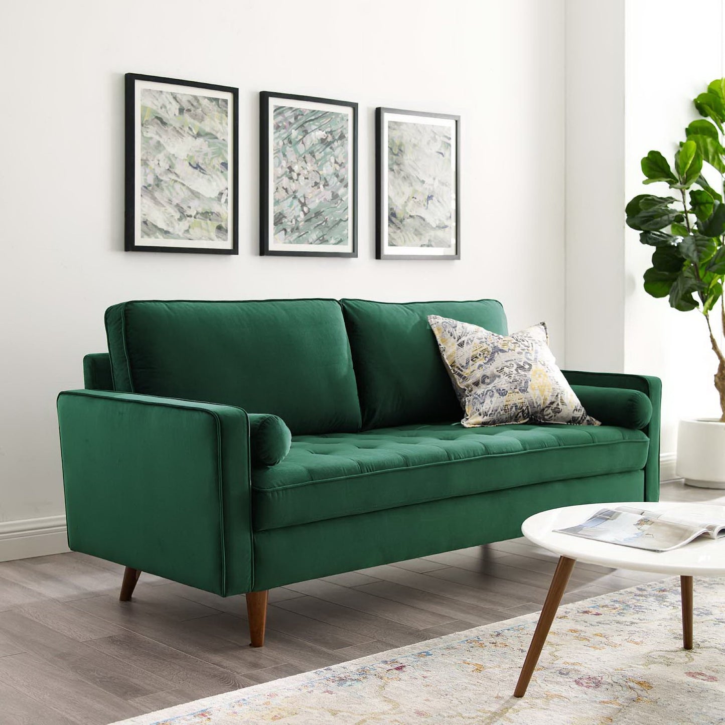 Modway - Valour Performance Velvet Sofa by Modway Living Room Sofas and Armchairs Green - EEI-3764-GRN