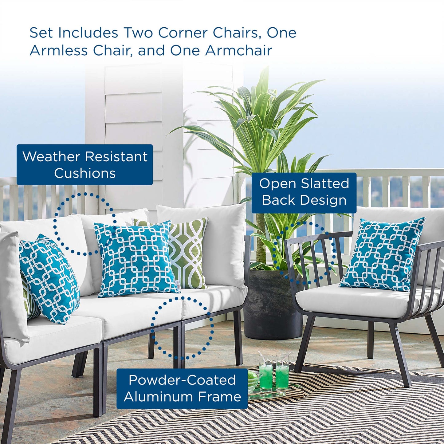 Modway Outlet Riverside 4 Piece Outdoor Patio Aluminum Set by Modway Outdoor Furniture Furniture Gray White - EEI-3784-SLA-WHI