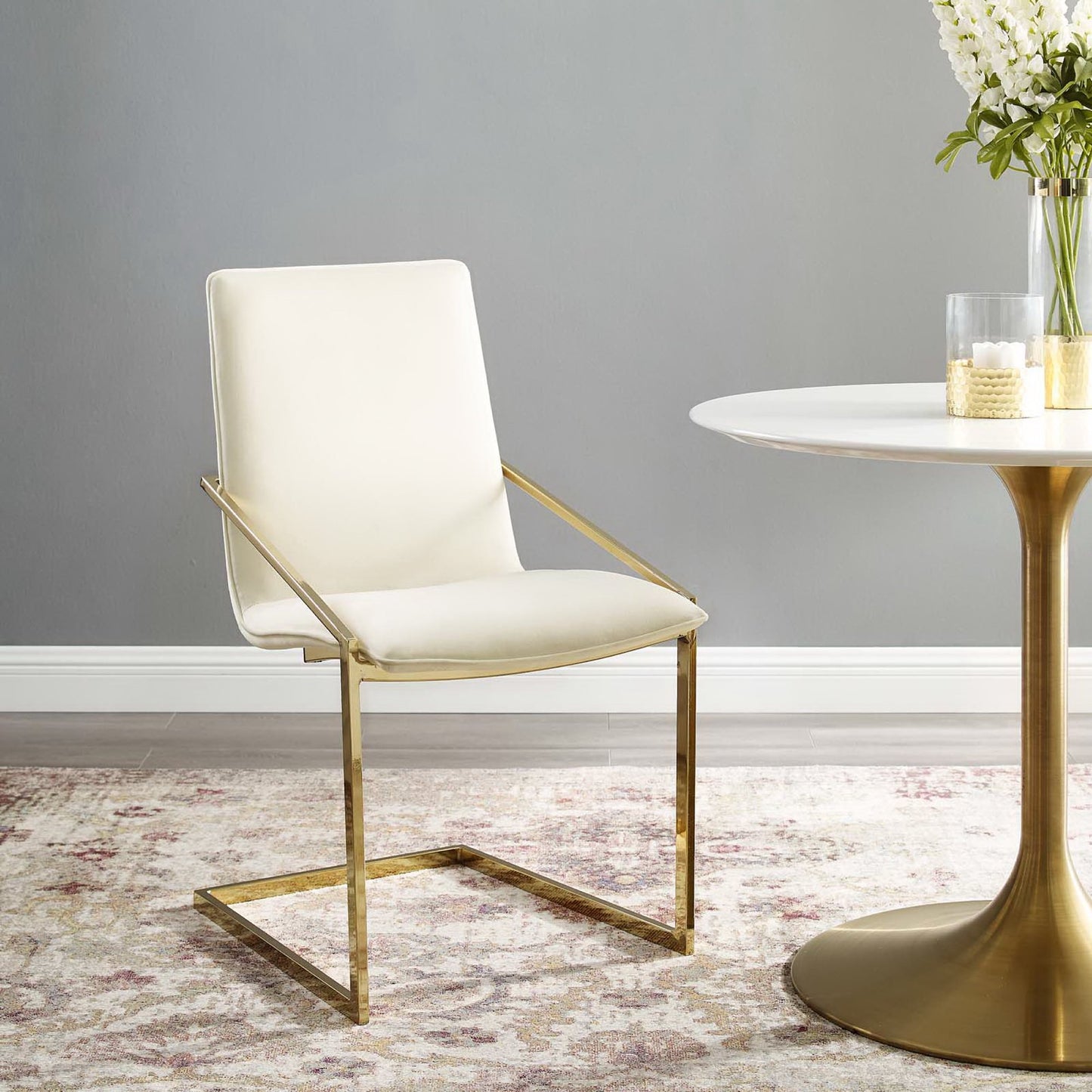 Modway Outlet Pitch Performance Velvet Dining Armchair by Modway Bar and Dining Furniture Gold Ivory - EEI-3799-GLD-IVO