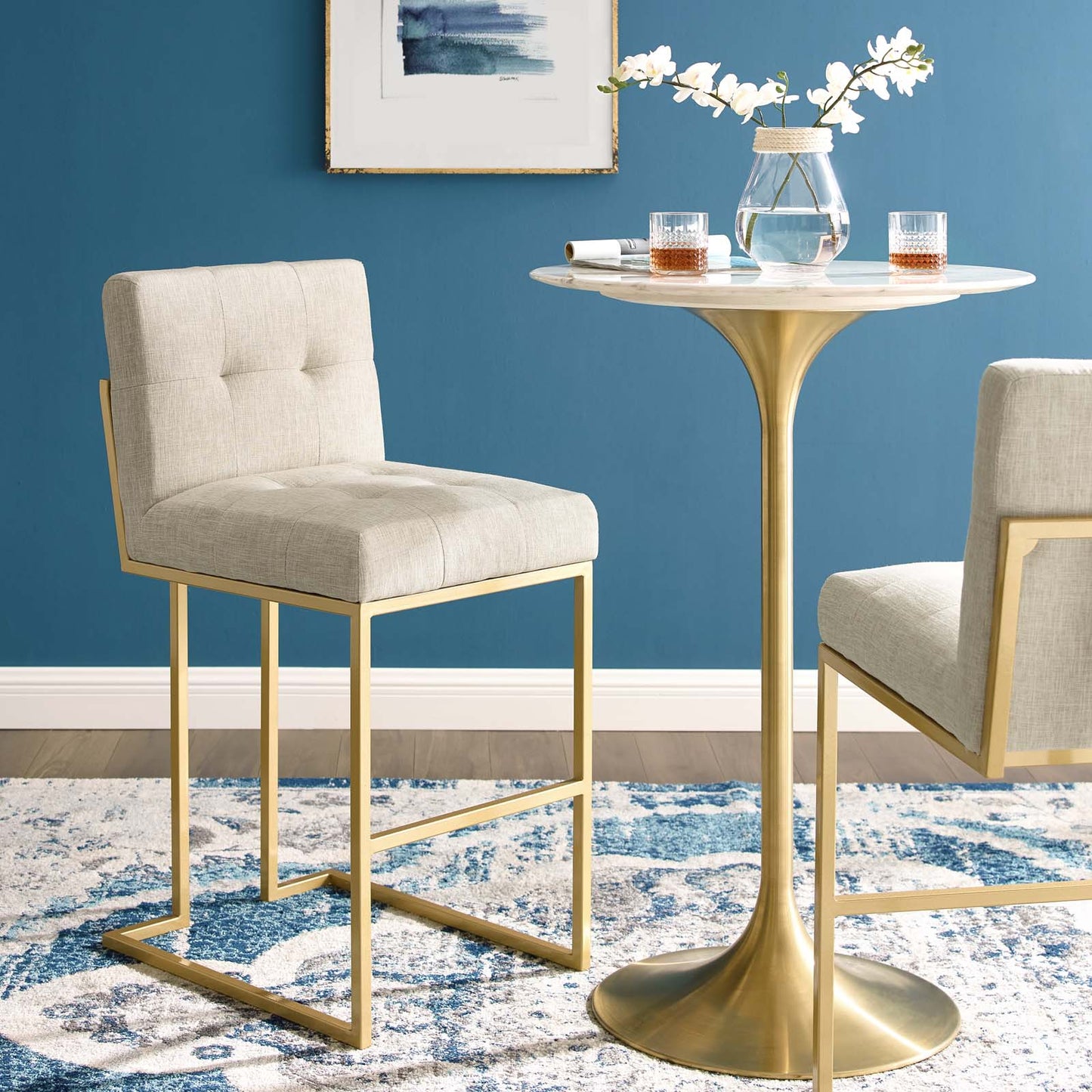 Modway Outlet Privy Gold Stainless Steel Upholstered Fabric Bar Stool by Modway Bar and Dining Furniture Gold Beige - EEI-3855-GLD-BEI