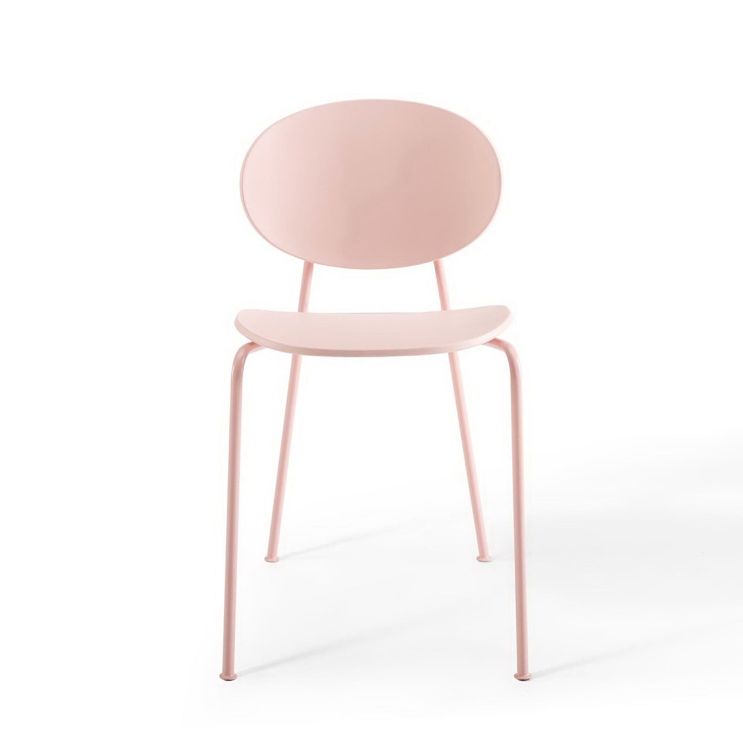 Soft red modern dining side chair with rounded backrest, curved seat, and slim metal legs (set of 2).