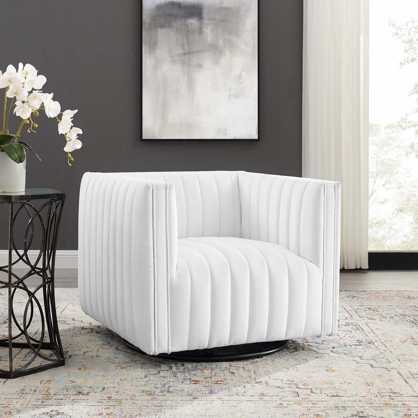 Modway Outlet Conjure Tufted Swivel Upholstered Armchair by Modway Living Room Furniture White - EEI-3926-WHI
