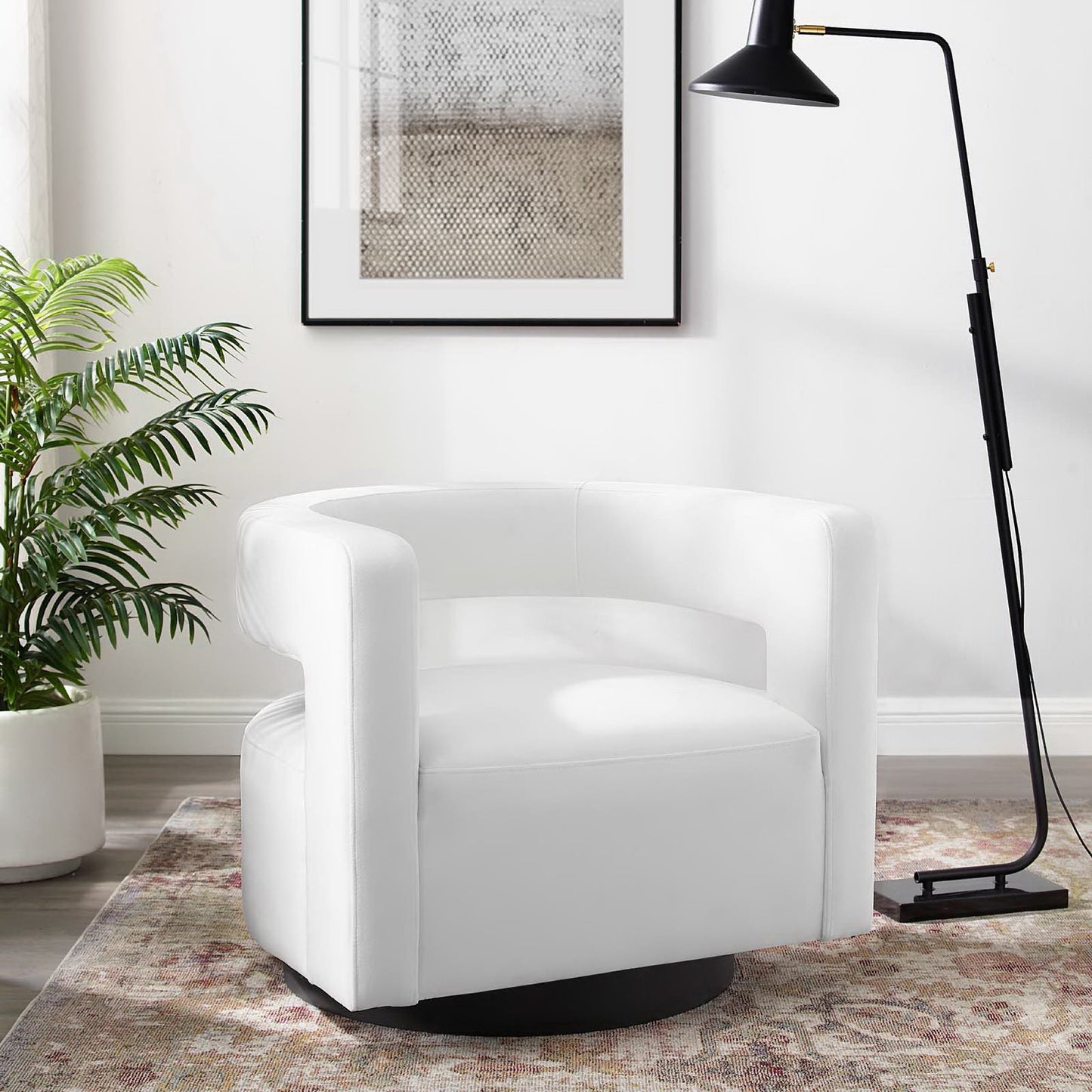 Modway - Spin Cutaway Performance Velvet Swivel Armchair by Modway Living Room Sofas and Armchairs White - EEI-3947-WHI