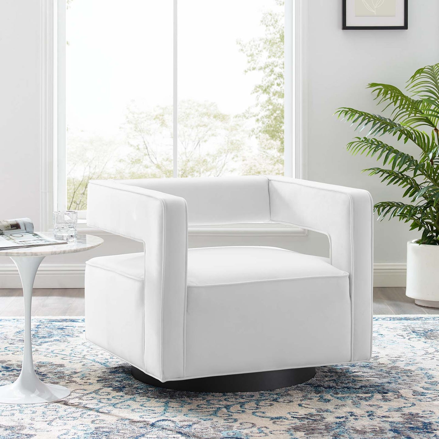 Modway Outlet Booth Performance Velvet Performance Velvet Swivel Armchair by Modway Living Room Furniture White - EEI-3948-WHI