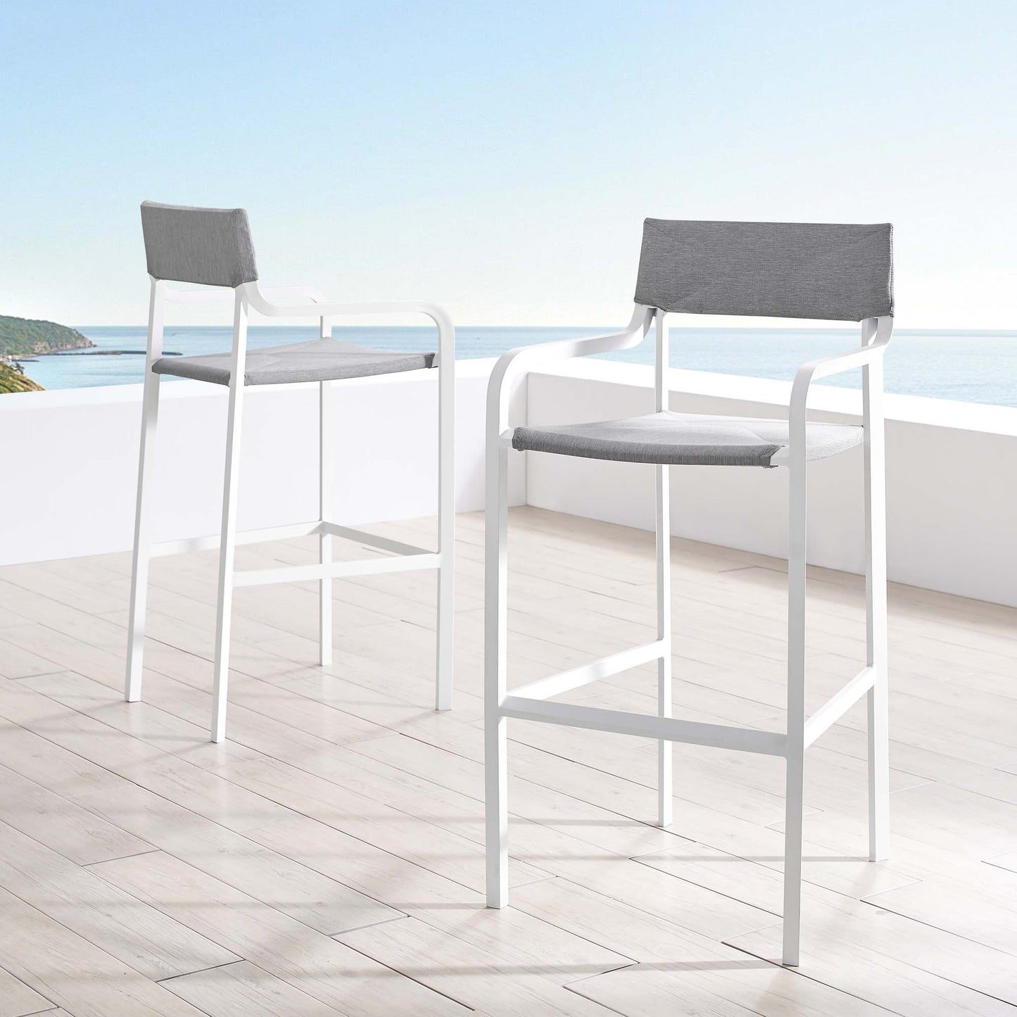 Modway Outlet Raleigh Outdoor Patio Aluminum Bar Stool Set of 2 by Modway Outdoor Furniture Furniture White Gray - EEI-3963-WHI-GRY