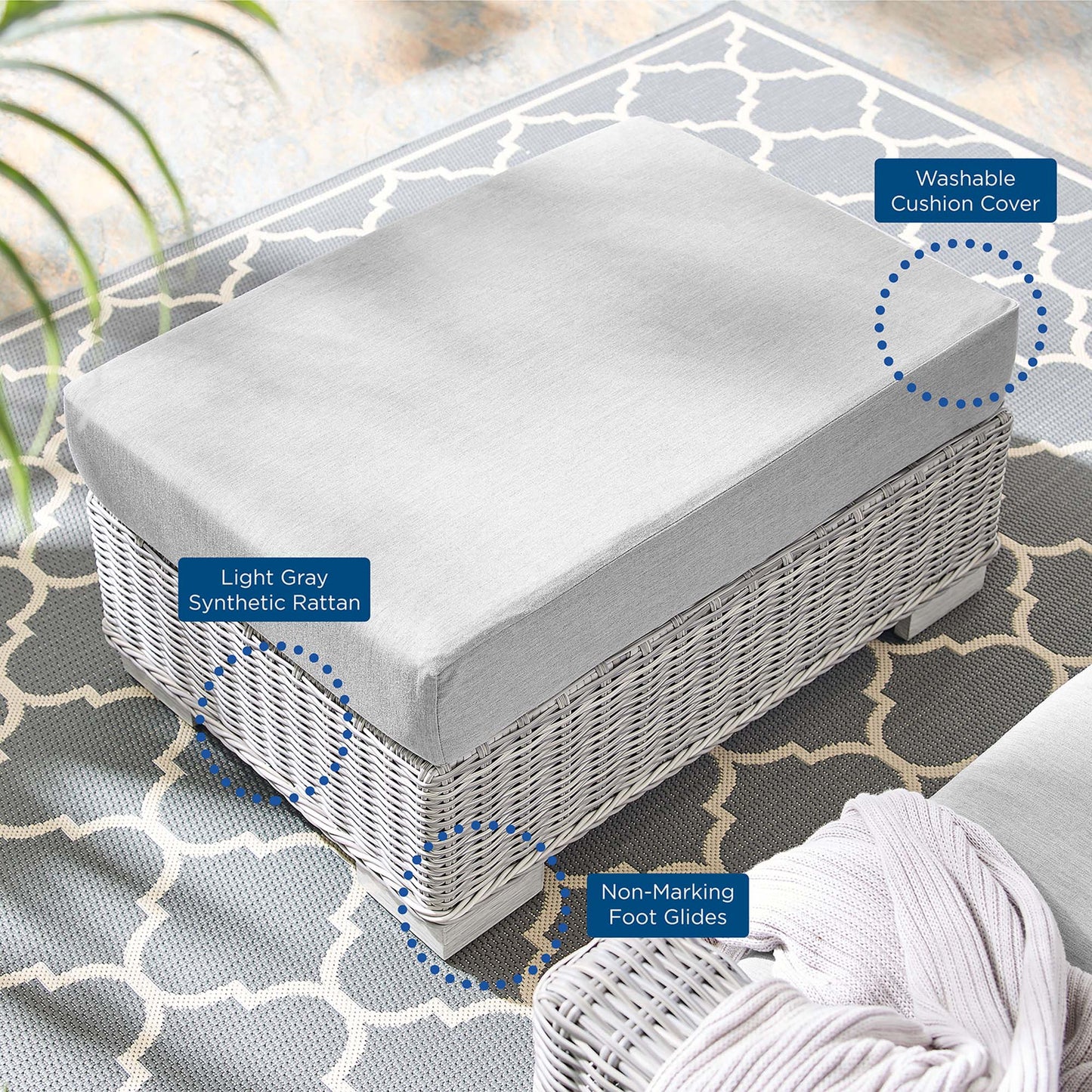 Modway Outlet Conway Sunbrella? Outdoor Patio Wicker Rattan Ottoman by Modway Outdoor Furniture Furniture Light Gray Gray - EEI-3971-LGR-GRY