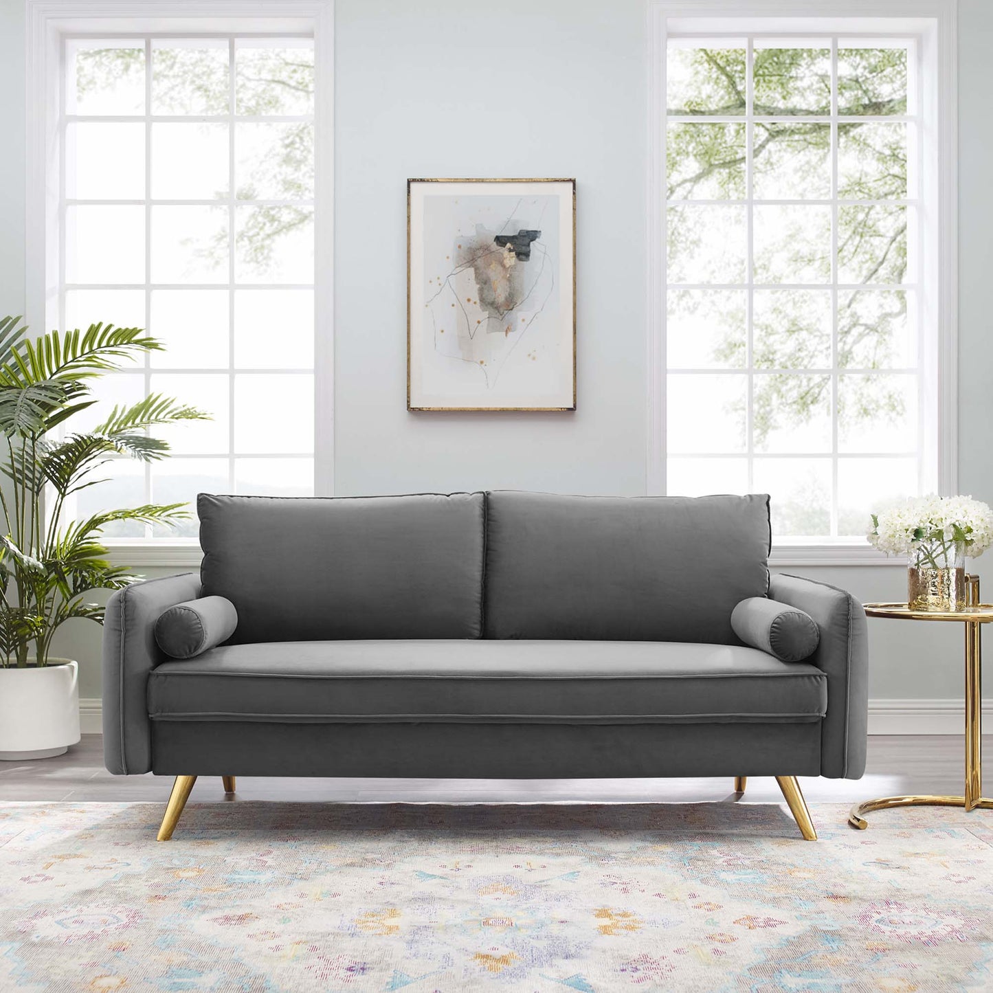 Modway Outlet Revive Performance Velvet Sofa by Modway Living Room Furniture Gray - EEI-3988-GRY