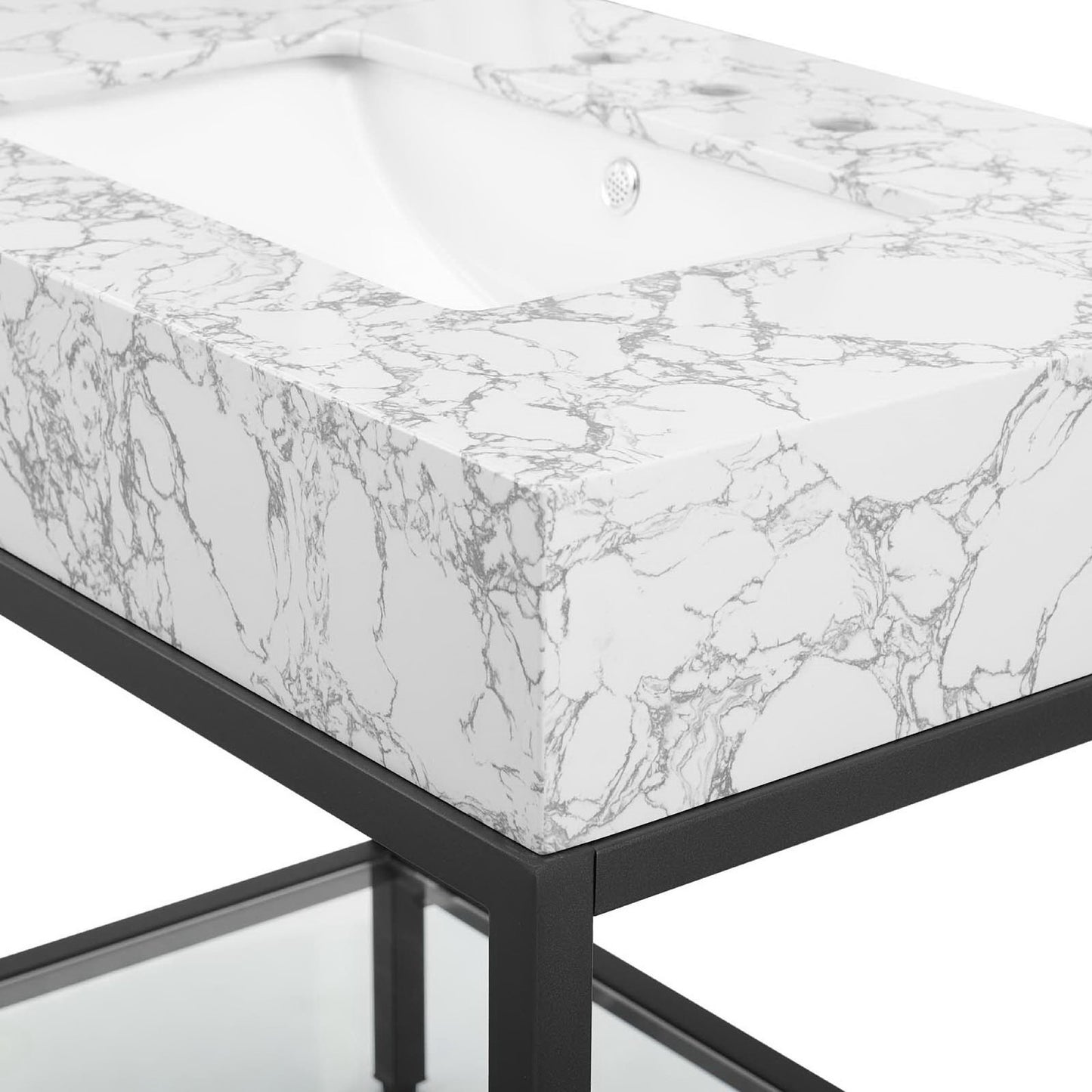 Modway Outlet Kingsley 36" Black Stainless Steel Bathroom Vanity by Modway Bathroom Furniture Black White - EEI-3998-BLK-WHI