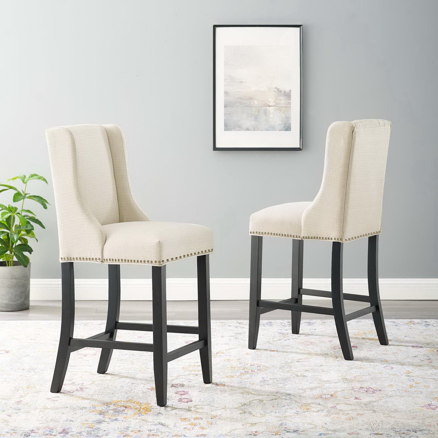 Modway - Baron Upholstered Fabric Counter Stool Set of 2 by Modway Bar and Dining Bar and Counter Stools Brown - EEI-4016-BEI