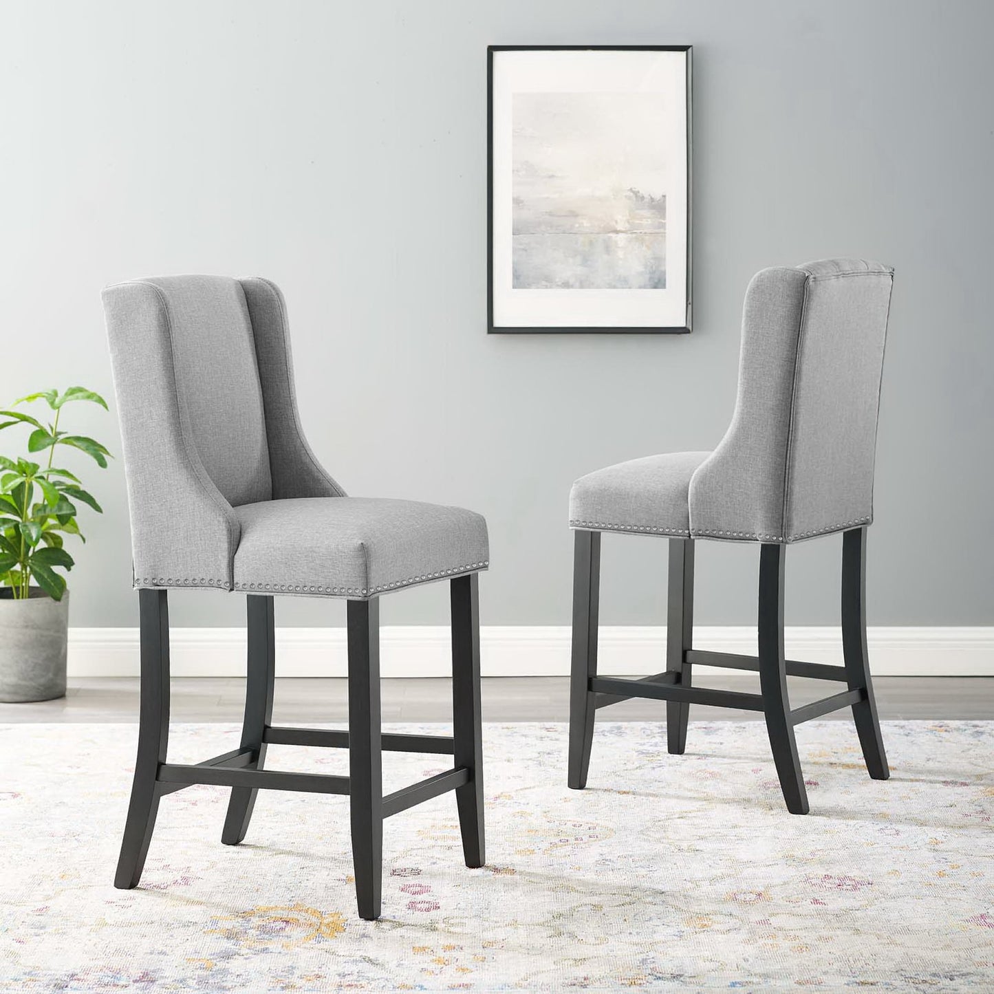 Modway - Baron Upholstered Fabric Counter Stool Set of 2 by Modway Bar and Dining Bar and Counter Stools Gray - EEI-4016-LGR