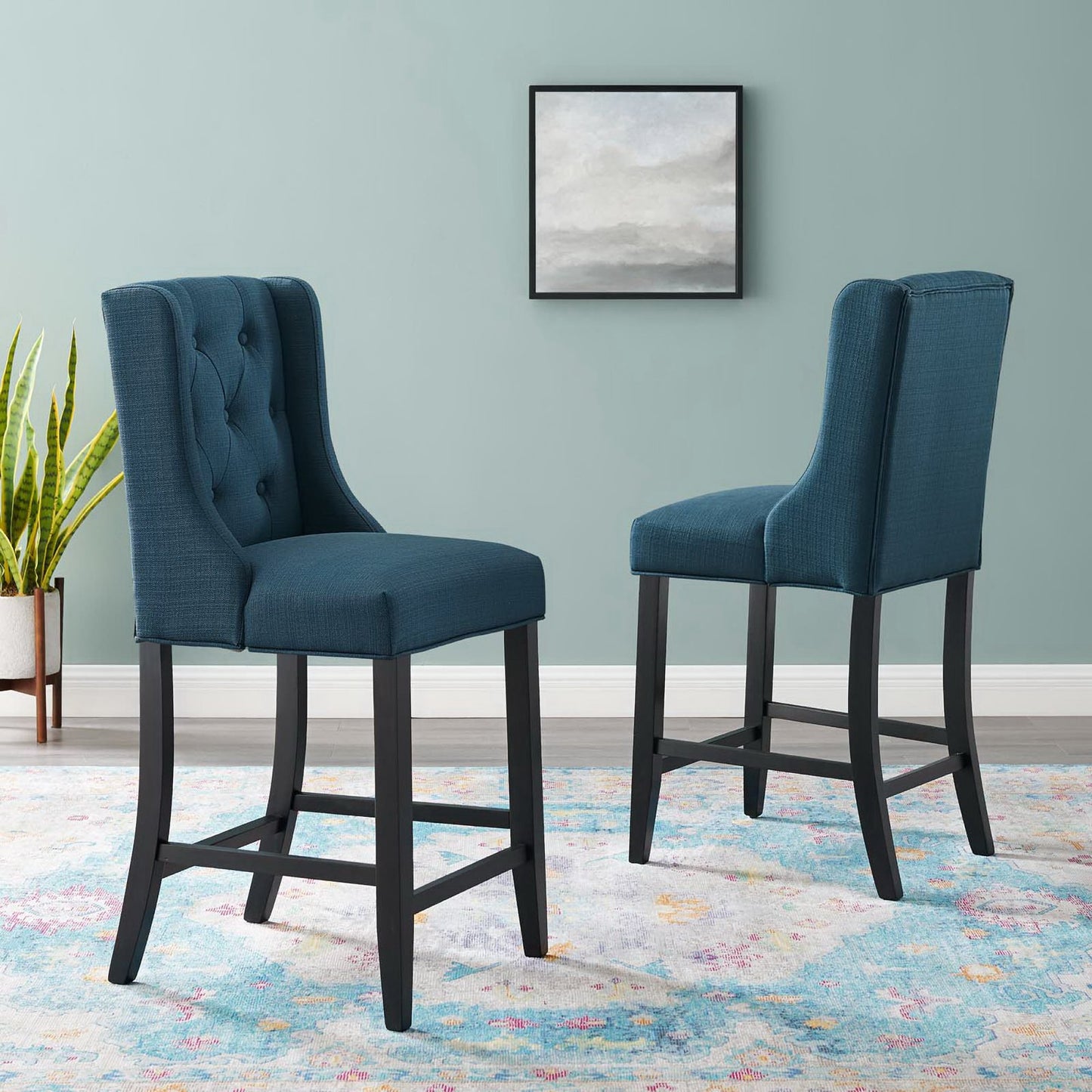 Modway - Baronet Upholstered Fabric Counter Bar Stool Set of 2 by Modway Outdoor Furniture Bar and Dining Blue - EEI-4020-AZU