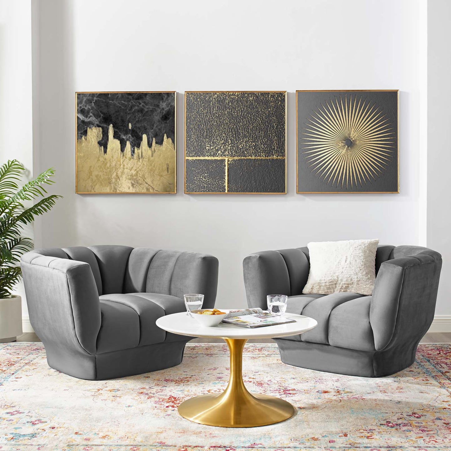 Modway Outlet Entertain Vertical Channel Tufted Performance Velvet Armchair Set of 2 by Modway Living Room Furniture Gray - EEI-4085-GRY