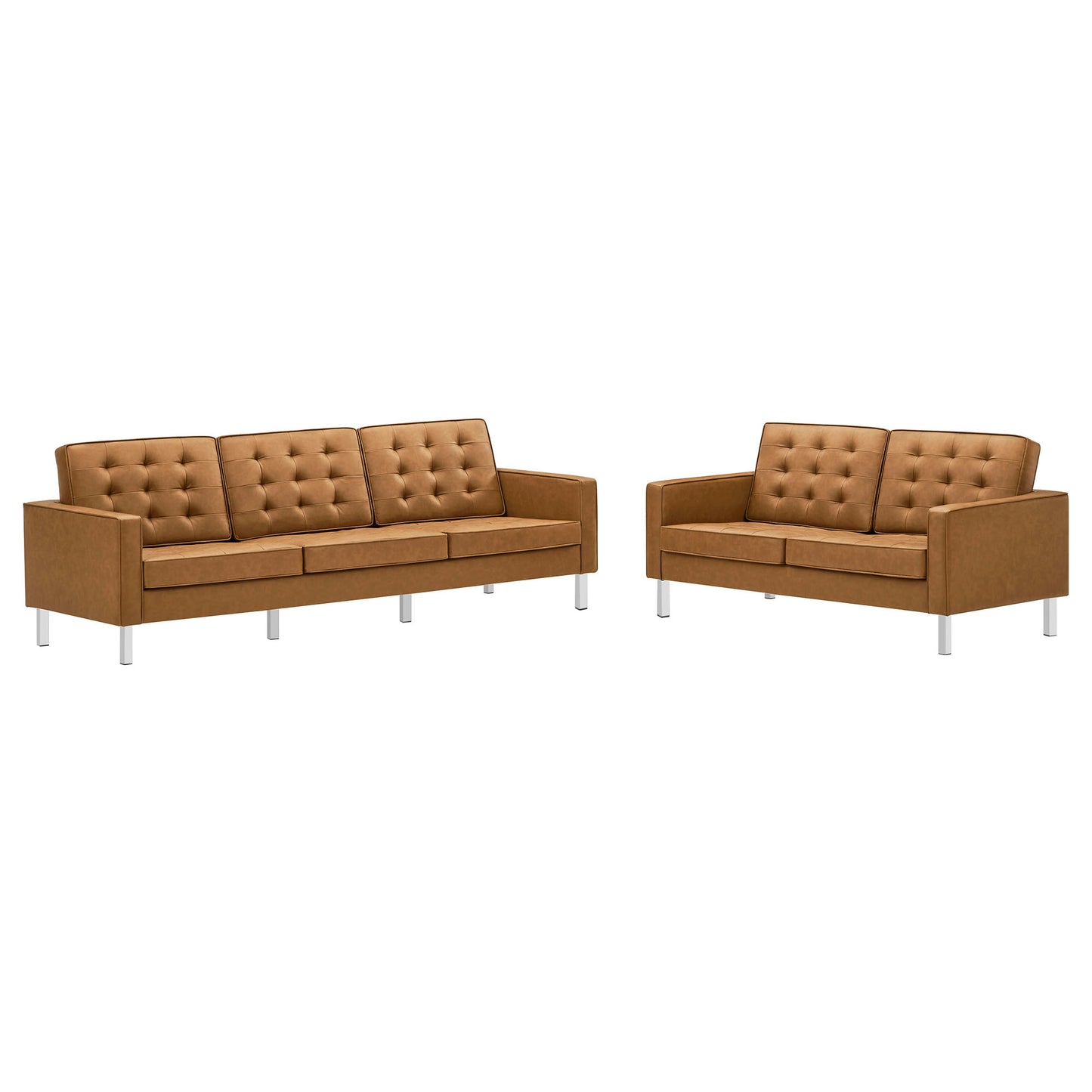Modway Outlet Loft 2-Piece Tufted Vegan Leather Furniture Set by Modway Living Room Furniture Silver Tan - EEI-4106-SLV-TAN-SET