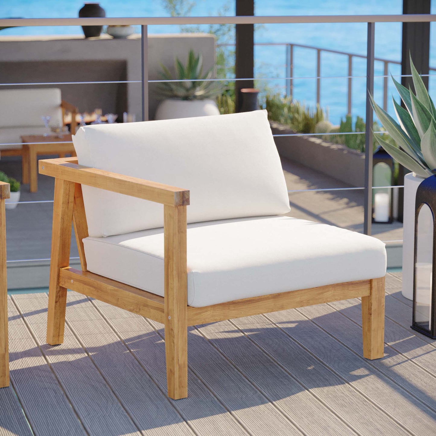 Modway - Bayport Outdoor Patio Teak Wood Left-Arm Chair by Modway Outdoor Furniture Sofa Sectionals White - EEI-4128-NAT-WHI