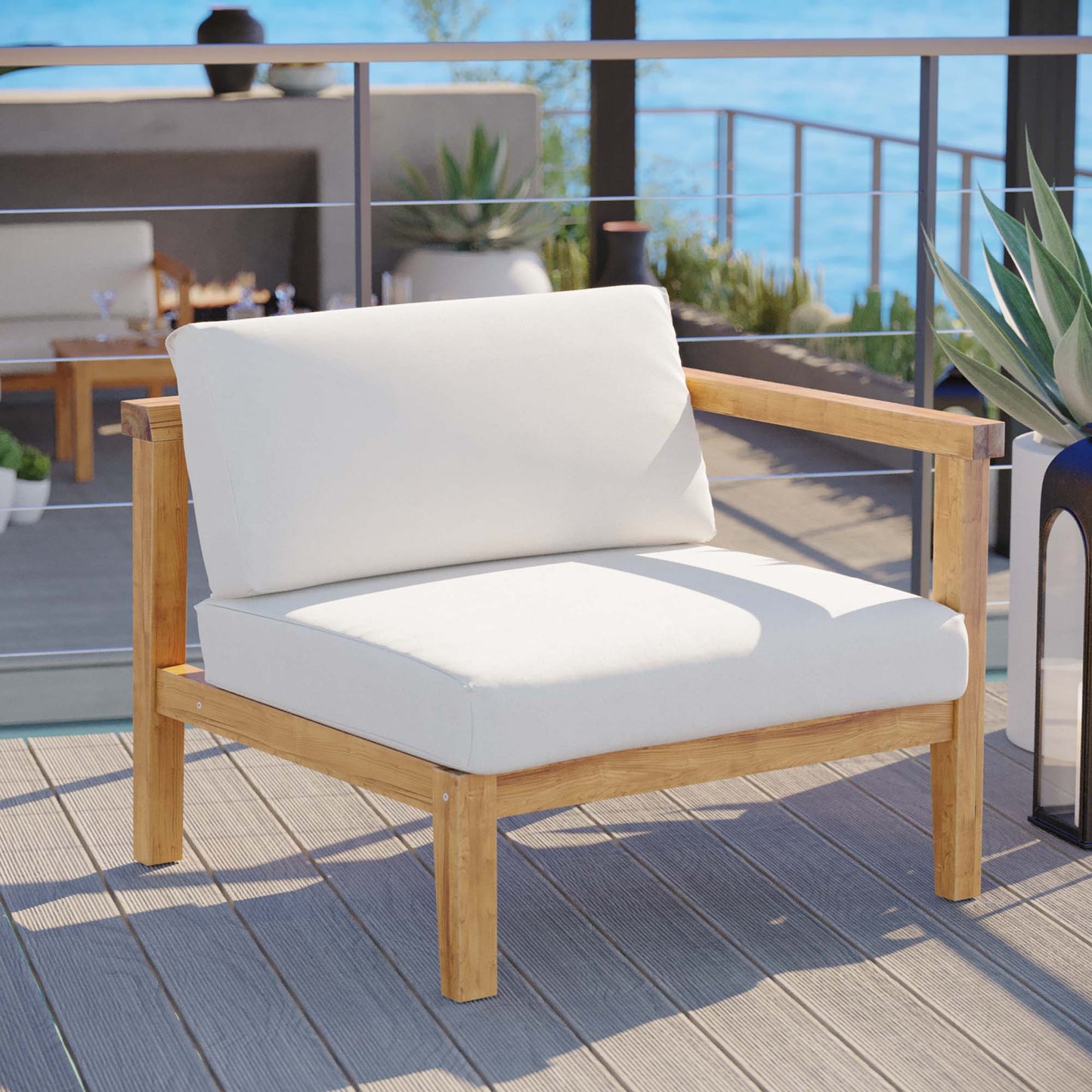 Modway - Bayport Outdoor Patio Teak Wood Right-Arm Chair by Modway Outdoor Furniture Sofa Sectionals White - EEI-4129-NAT-WHI