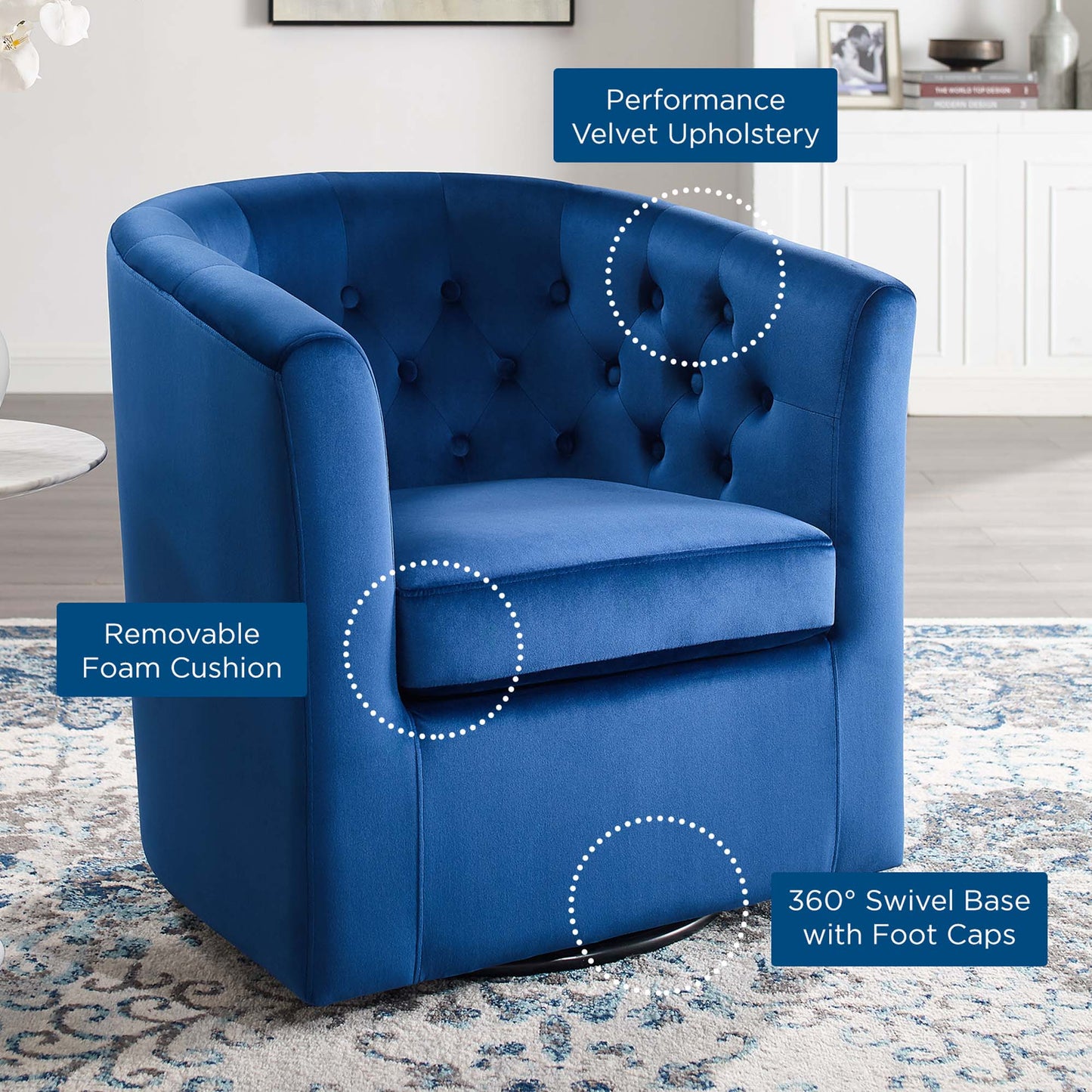 Modway Outlet Prospect Tufted Performance Velvet Swivel Armchair by Modway Living Room Furniture Navy - EEI-4138-NAV