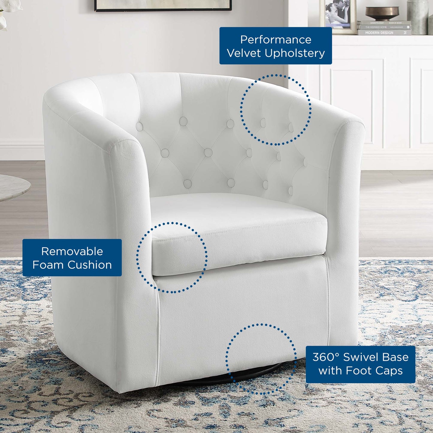 Modway - Prospect Tufted Performance Velvet Swivel Armchair by Modway Living Room Sofas and Armchairs White - EEI-4138-WHI