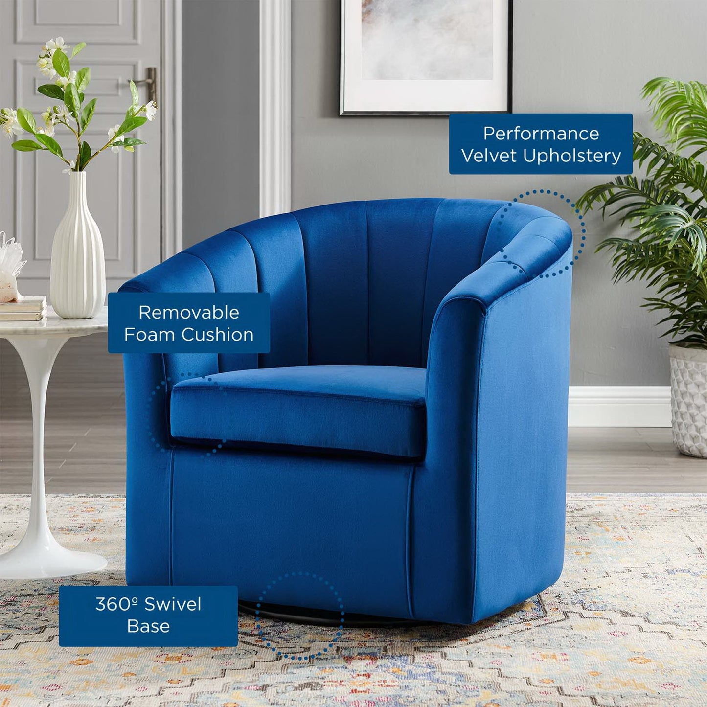 Modway - Prospect Performance Velvet Swivel Armchair by Modway Living Room Sofas and Armchairs Blue - EEI-4139-NAV