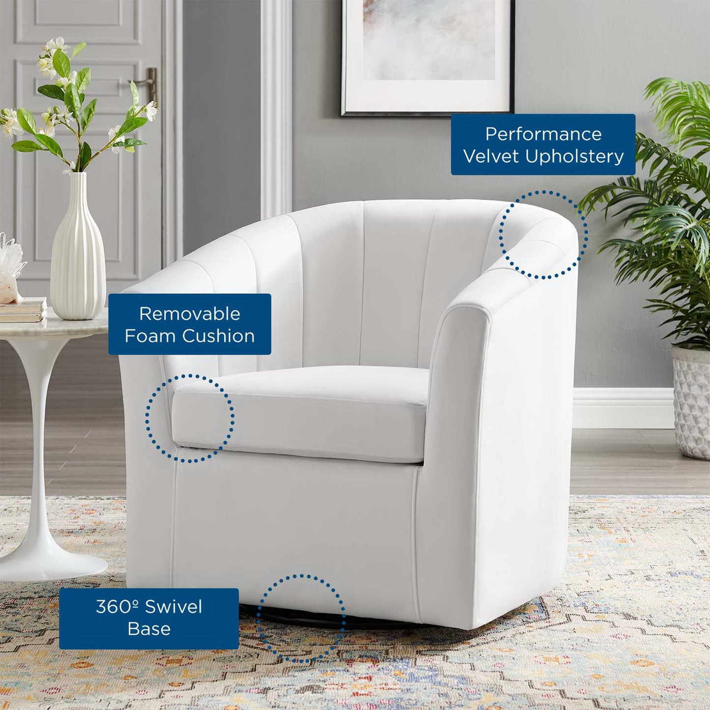 Modway - Prospect Performance Velvet Swivel Armchair by Modway Living Room Sofas and Armchairs White - EEI-4139-WHI