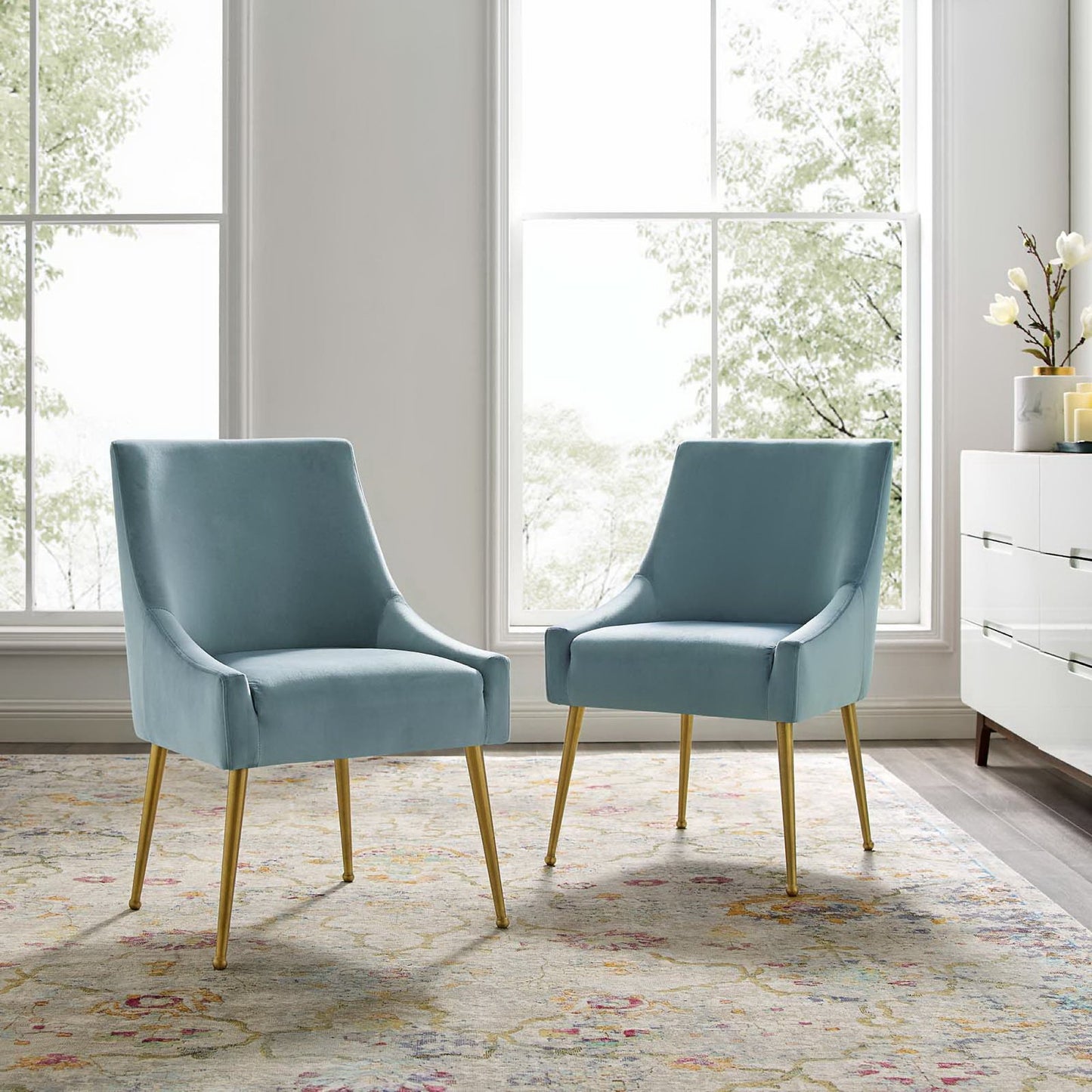 Modway - Discern Upholstered Performance Velvet Dining Chair Set of 2 by Modway Bar and Dining Dining Chairs Blue - EEI-4148-LBU