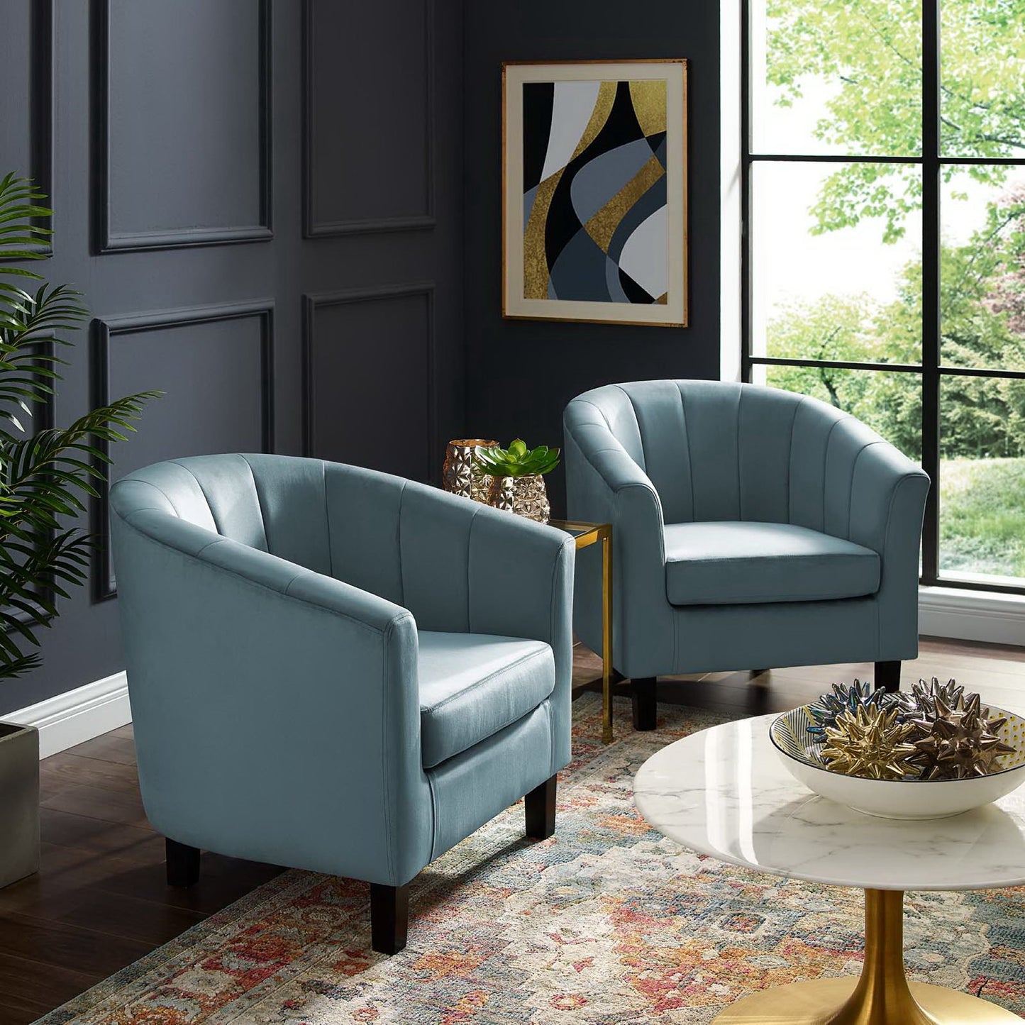 Modway - Prospect Channel Tufted Performance Velvet Armchair Set of 2 by Modway Living Room Sofas and Armchairs Blue - EEI-4150-LBU