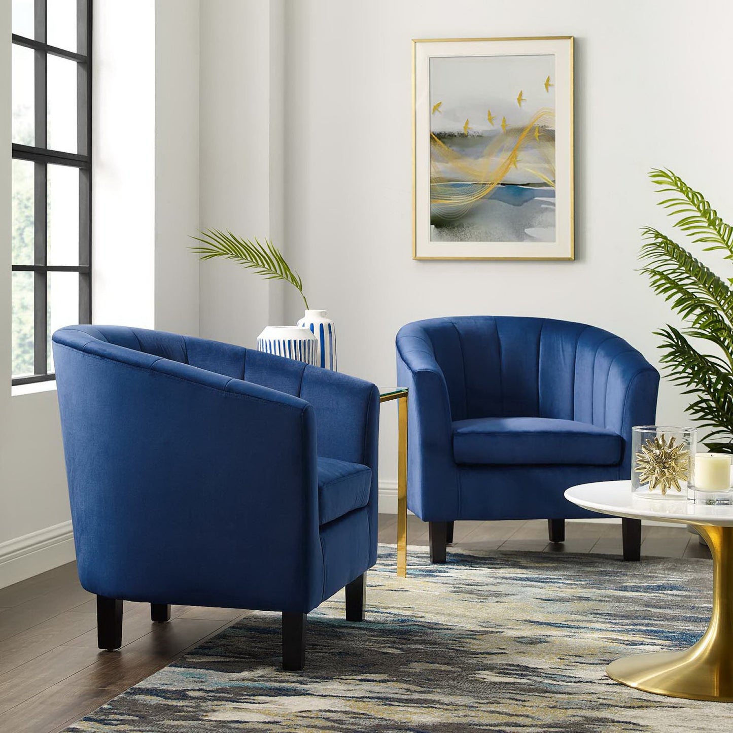 Modway - Prospect Channel Tufted Performance Velvet Armchair Set of 2 by Modway Living Room Sofas and Armchairs Blue - EEI-4150-NAV