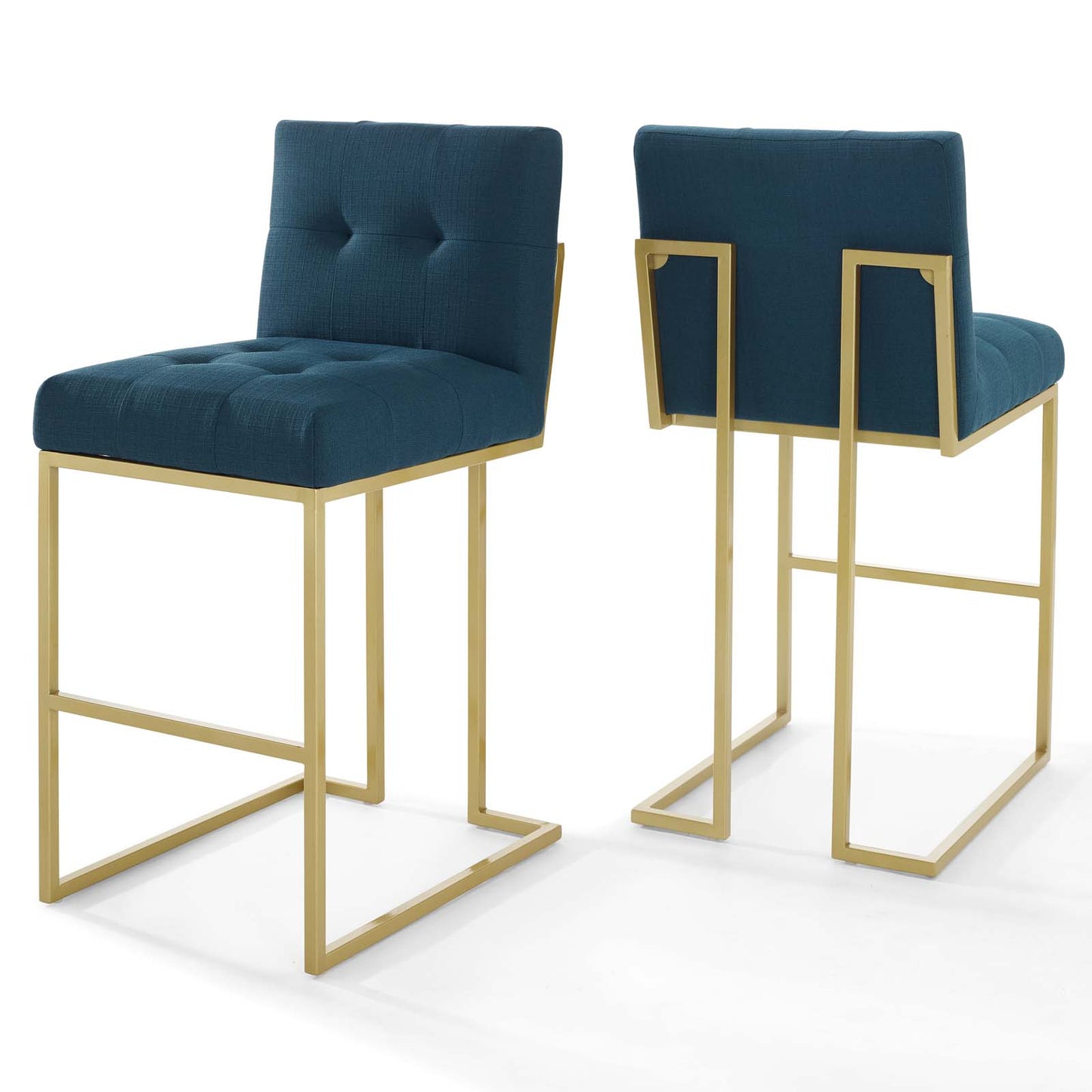 Modway Outlet Privy Gold Stainless Steel Upholstered Fabric Bar Stool Set of 2 by Modway Bar and Dining Furniture Gold Azure - EEI-4157-GLD-AZU