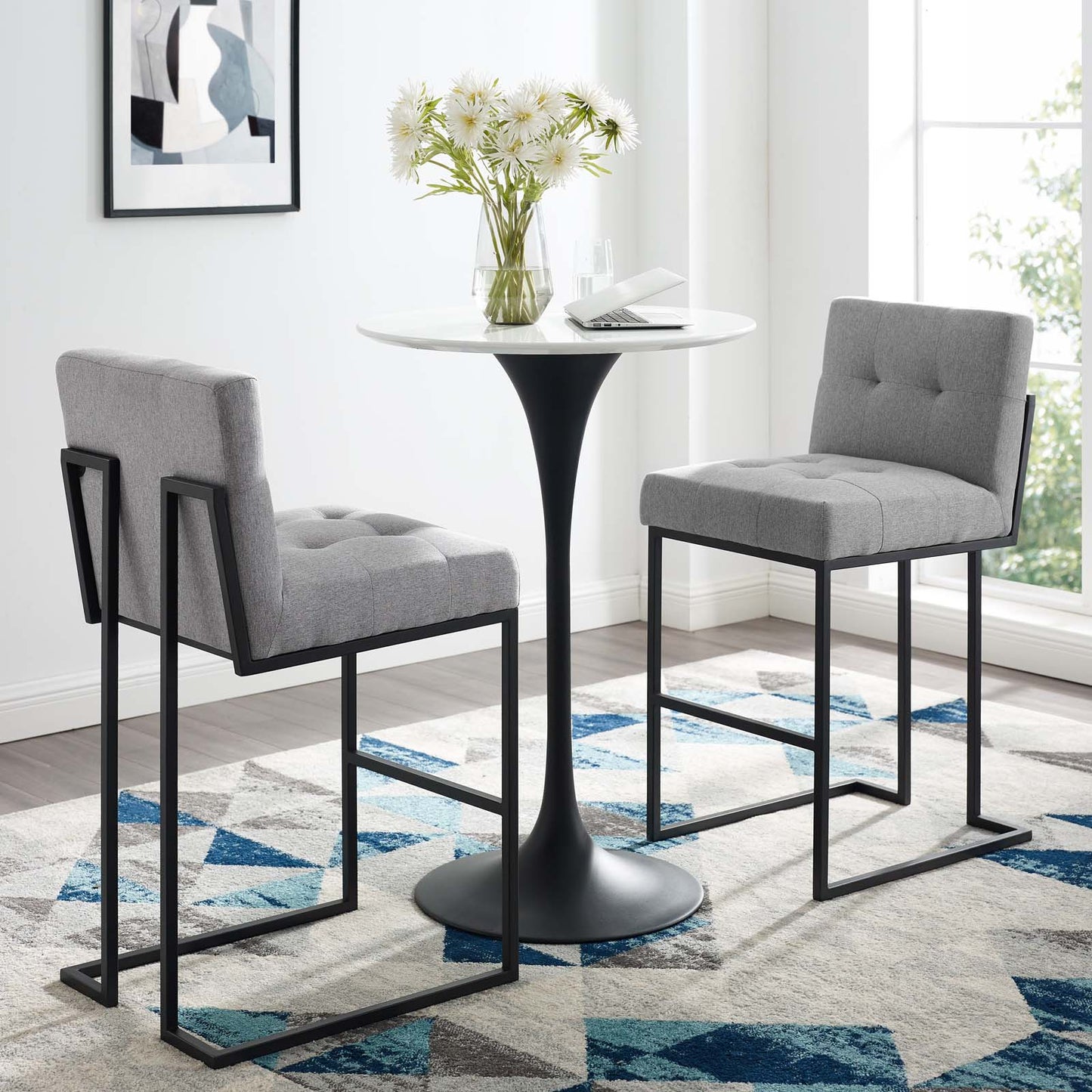 Modway Outlet Privy Black Stainless Steel Upholstered Fabric Bar Stool Set of 2 by Modway Bar and Dining Furniture Black Light Gray - EEI-4159-BLK-LGR