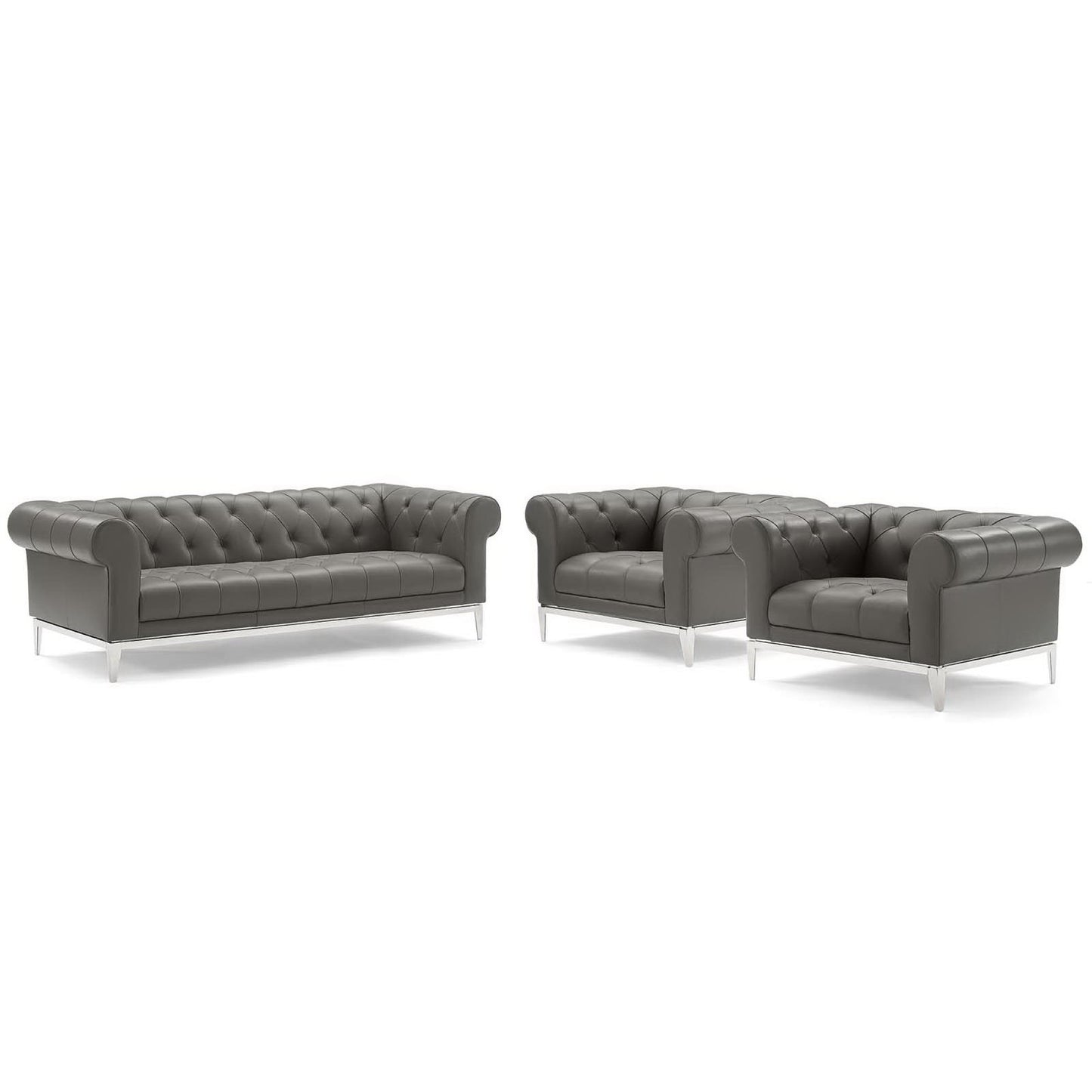 Modway Outlet Idyll 3 Piece Tufted Upholstered Leather Set by Modway Living Room Furniture Gray - EEI-4192-GRY-SET