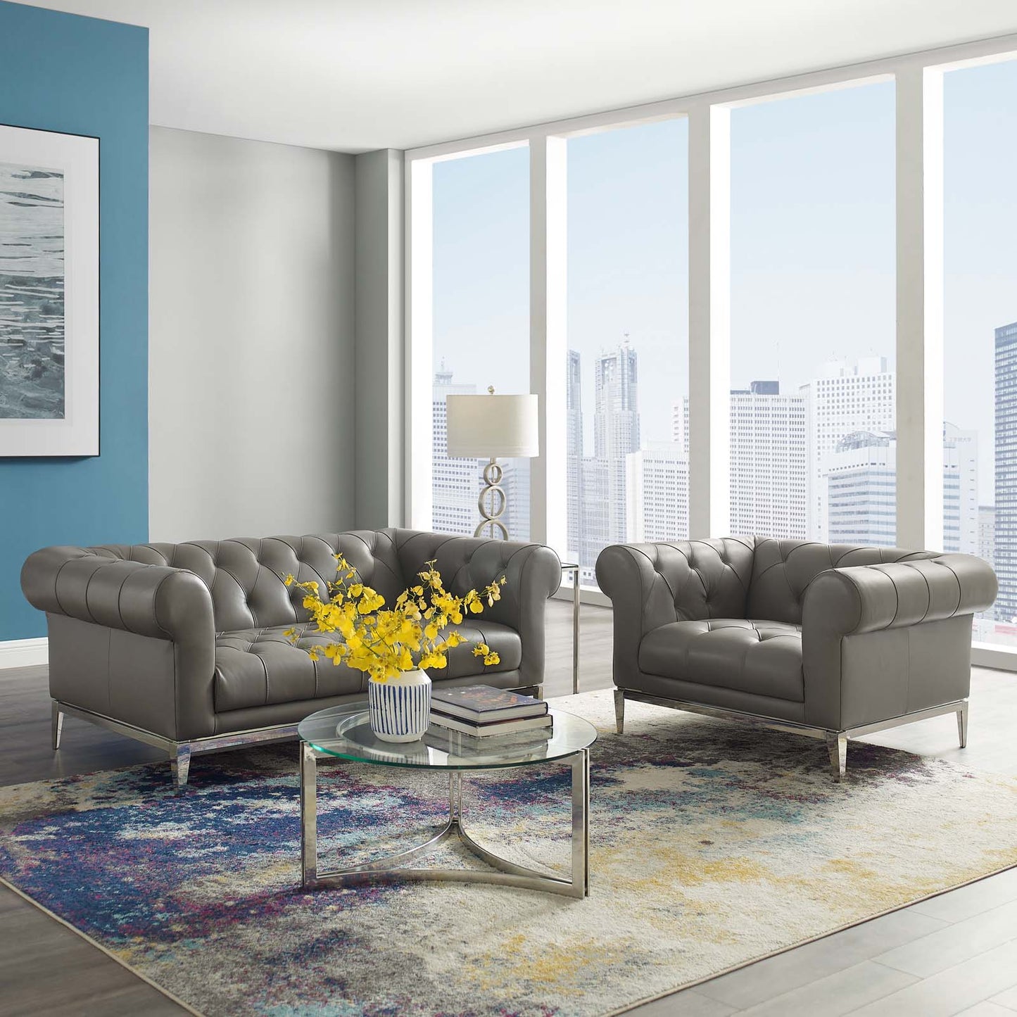 Modway Outlet Idyll Tufted Upholstered Leather Loveseat and Armchair by Modway Living Room Furniture Gray - EEI-4193-GRY-SET