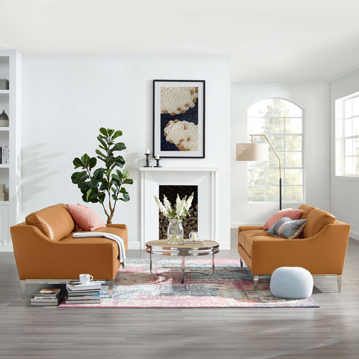 Modway Outlet Harness Stainless Steel Base Leather Sofa and Loveseat Set by Modway Living Room Furniture Tan - EEI-4196-TAN-SET