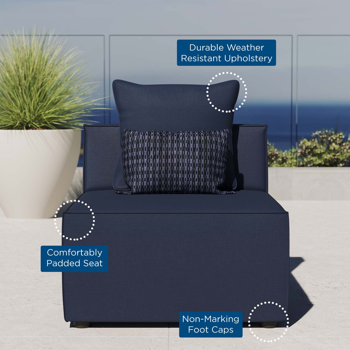 Modway - Saybrook Outdoor Patio Upholstered Sectional Sofa Armless Chair by Modway Outdoor Furniture Sofa Sectionals Blue - EEI-4209-NAV