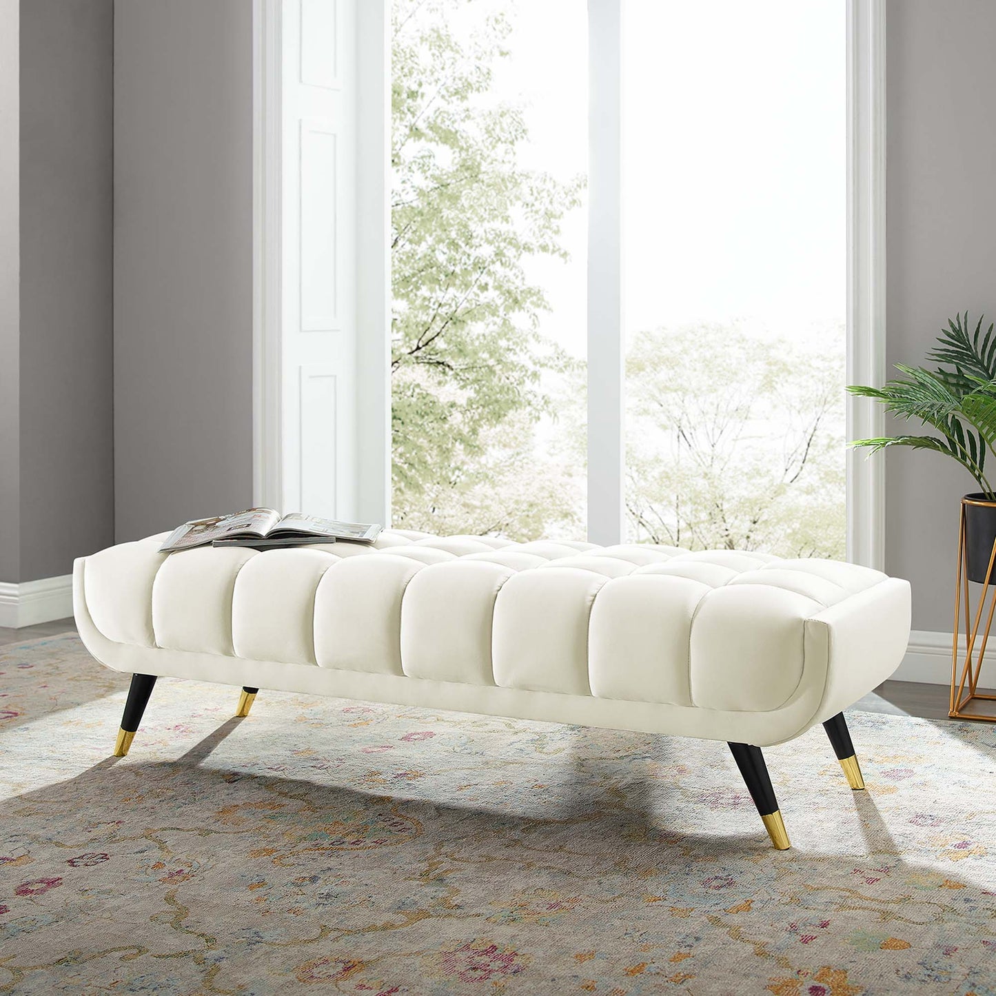 Modway Outlet Adept 60" Performance Velvet Bench by Modway Living Room Furniture Ivory - EEI-4241-IVO