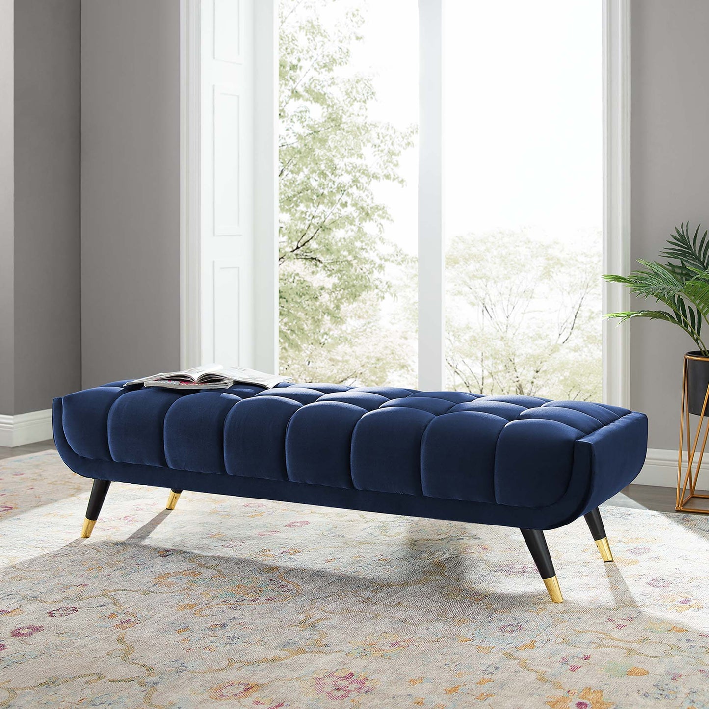 Modway Outlet Adept 60" Performance Velvet Bench by Modway Living Room Furniture Midnight Blue - EEI-4241-MID