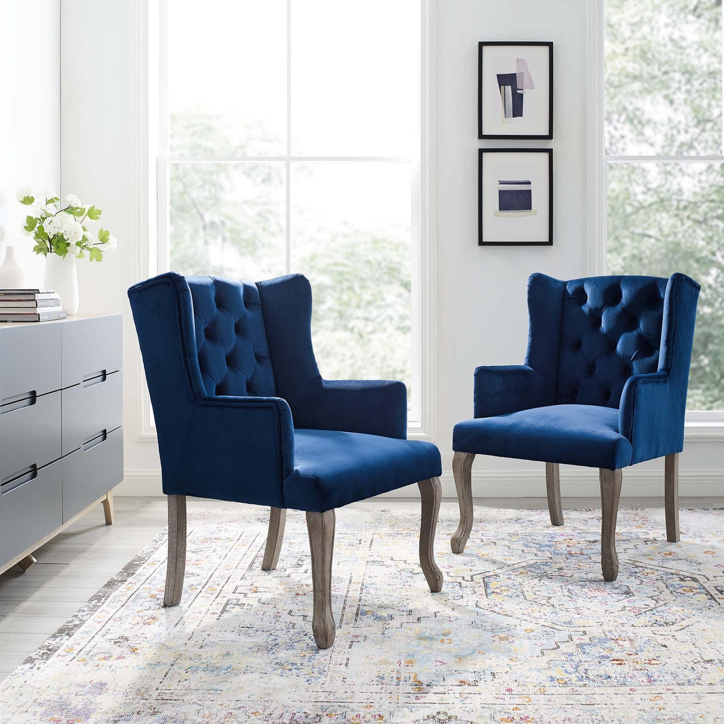Modway Outlet Realm Performance Velvet Armchair Set of 2 by Modway Bar and Dining Furniture Navy - EEI-4292-NAV