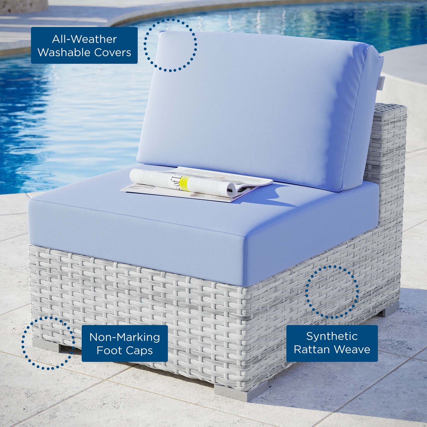 Modway Outlet Convene Outdoor Patio Armless Chair by Modway Outdoor Furniture Furniture Light Gray Light Blue - EEI-4298-LGR-LBU