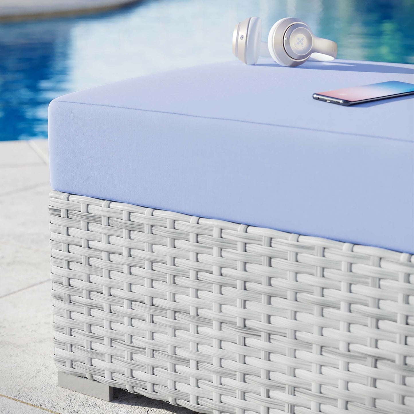 Modway Outlet Convene Outdoor Patio Ottoman by Modway Outdoor Furniture Furniture Light Gray Light Blue - EEI-4301-LGR-LBU