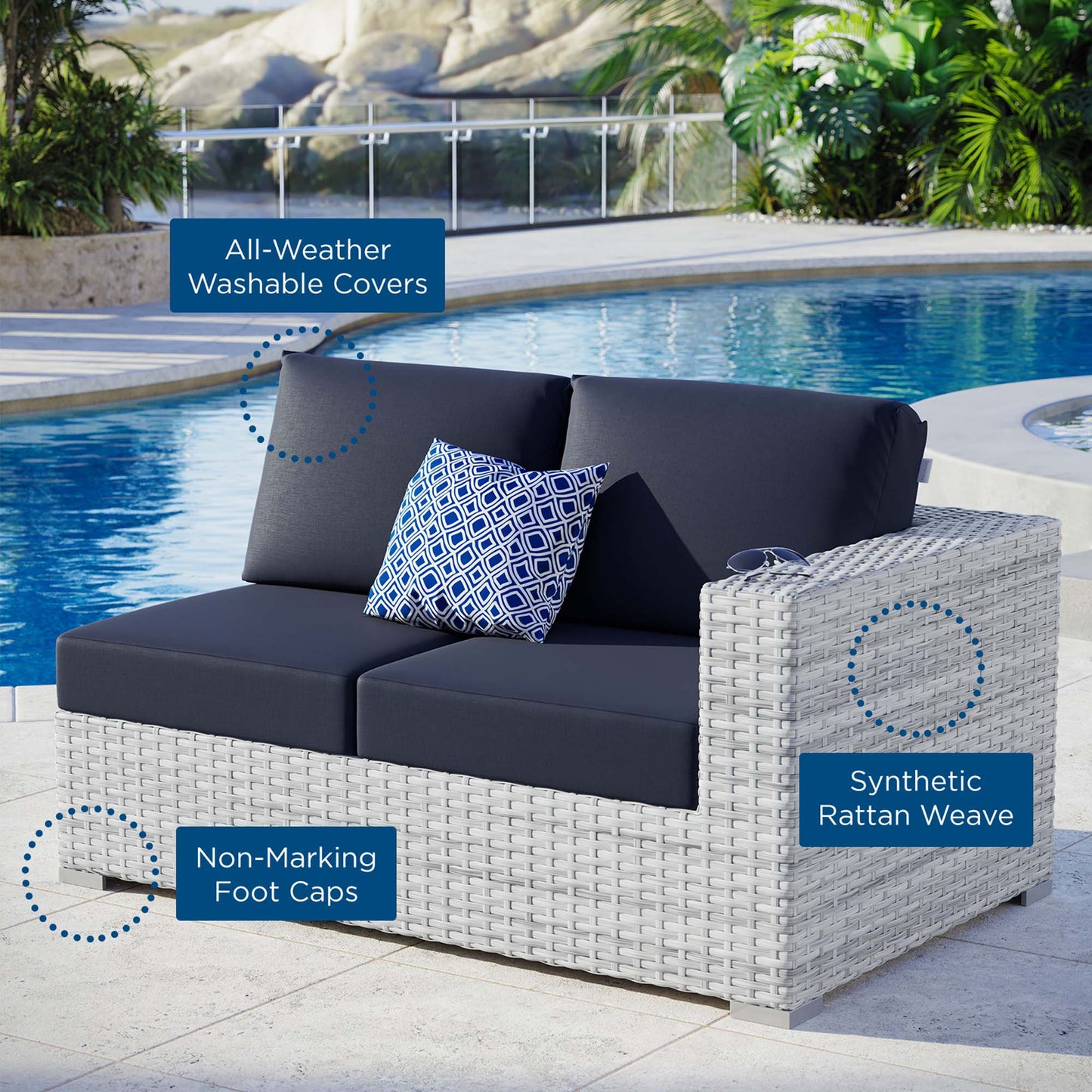 Modway Outlet Convene Outdoor Patio Right-Arm Loveseat by Modway Outdoor Furniture Furniture Light Gray Navy - EEI-4302-LGR-NAV