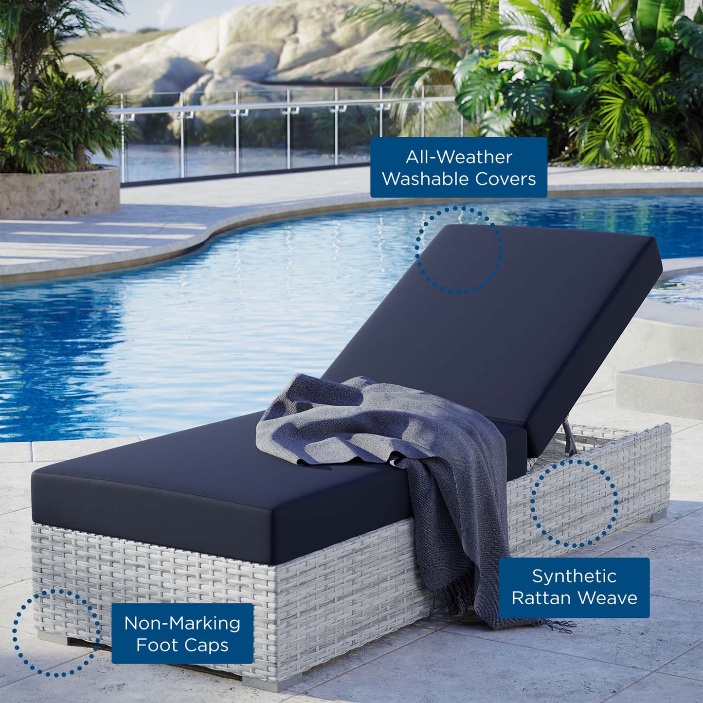 Modway Outlet Convene Outdoor Patio Chaise by Modway Outdoor Furniture Furniture Light Gray Navy - EEI-4307-LGR-NAV