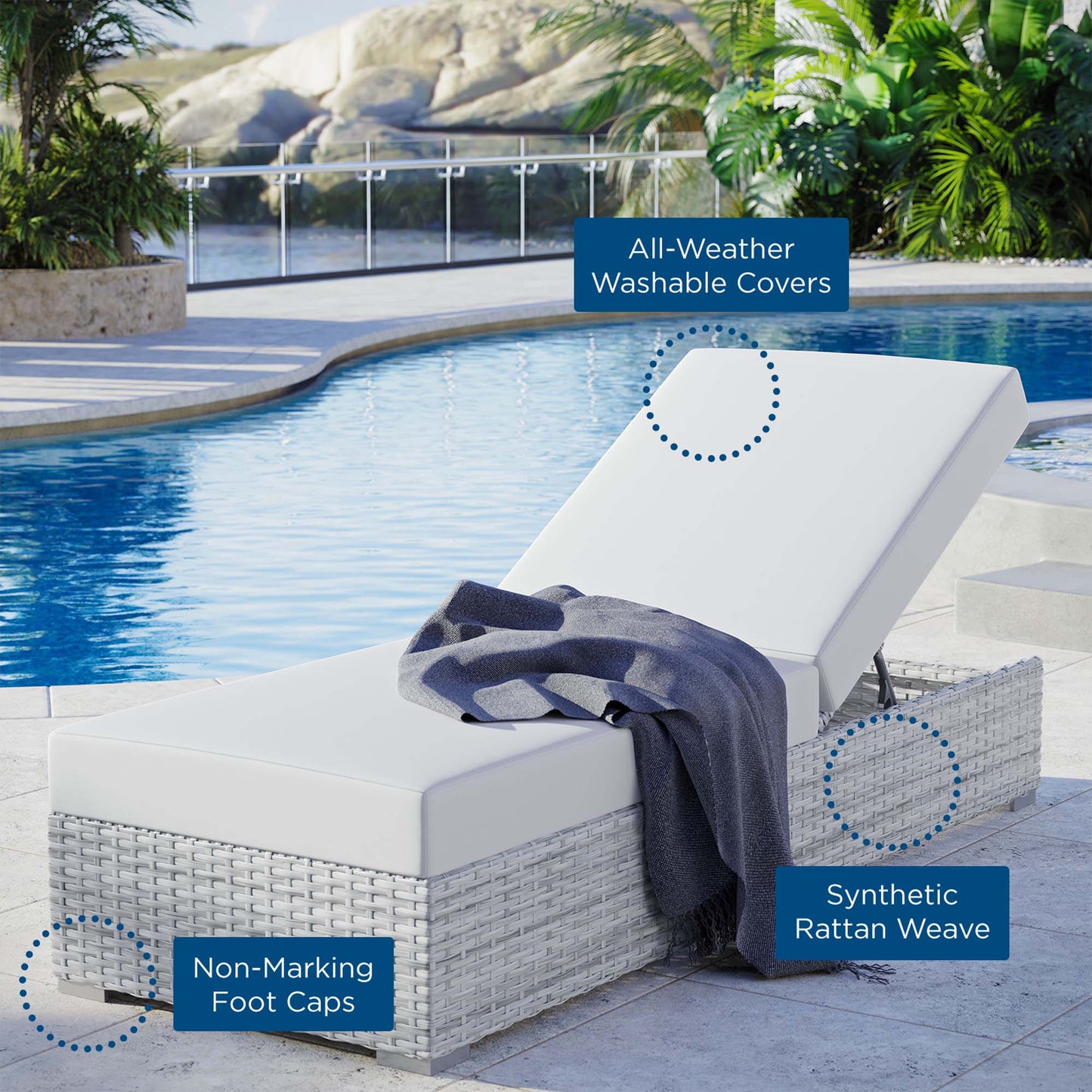 Modway - Convene Outdoor Patio Chaise by Modway Outdoor Furniture Sofa Sectionals White - EEI-4307-LGR-WHI