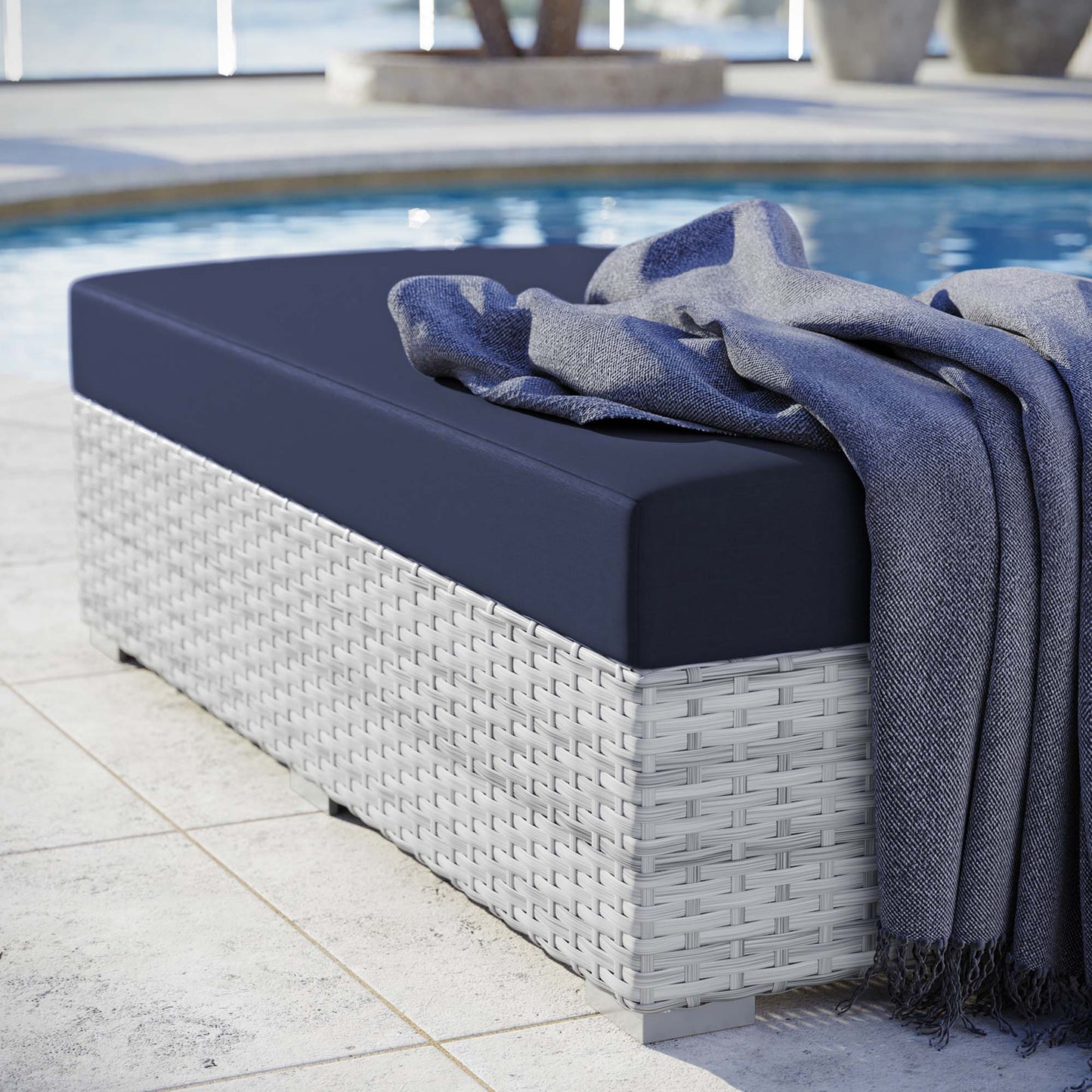 Modway Outlet Convene Outdoor Patio Rectangular Ottoman by Modway Outdoor Furniture Furniture Light Gray Navy - EEI-4308-LGR-NAV