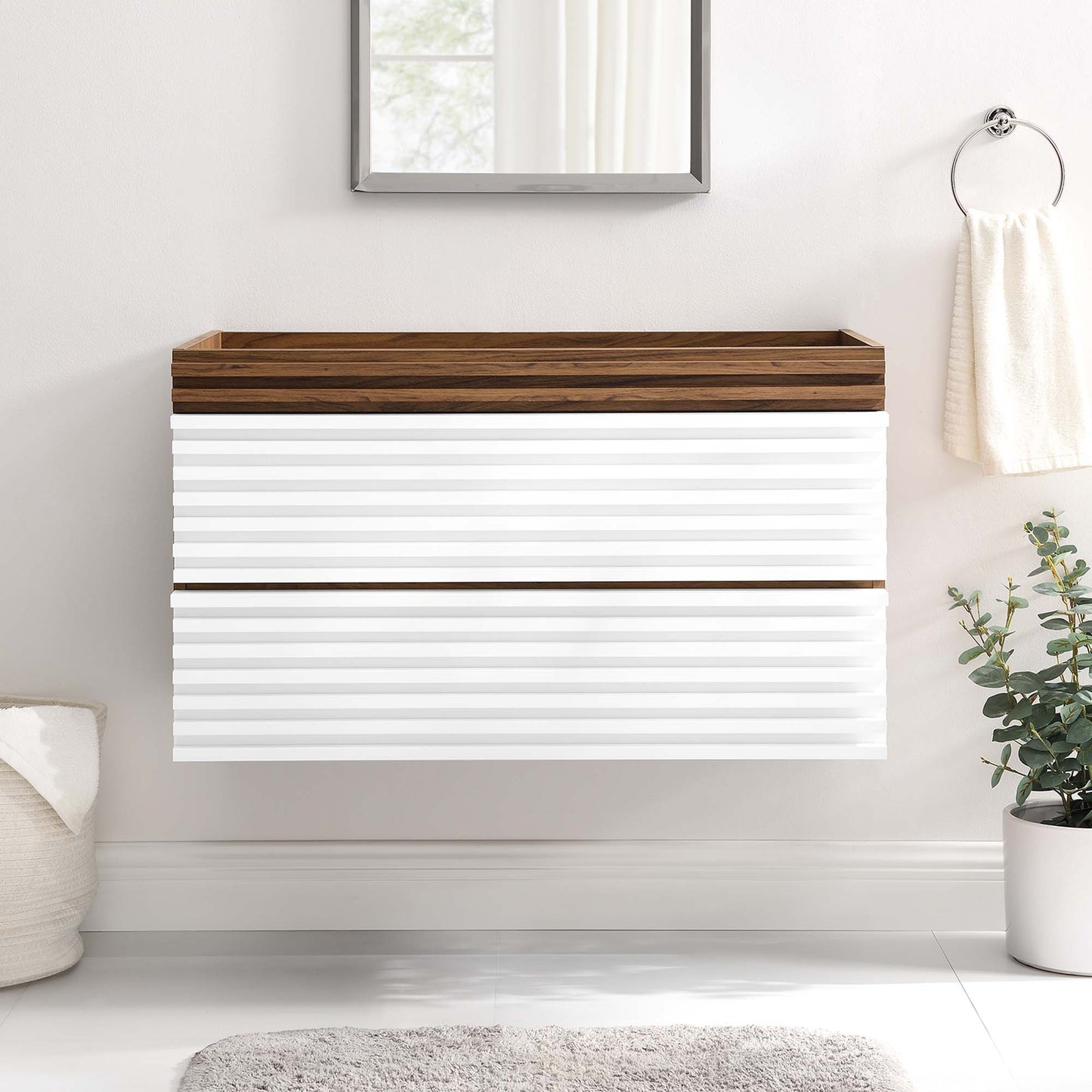 Modway Outlet Render 36" Wall-Mount Bathroom Vanity Cabinet (Sink Basin Not Included) by Modway Bathroom Furniture White Walnut - EEI-4339-WHI-WAL