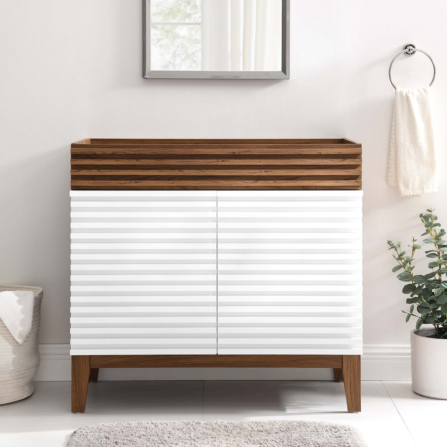 Modway Outlet Render 36" Bathroom Vanity Cabinet by Modway Bathroom Furniture White Walnut - EEI-4340-WHI-WAL