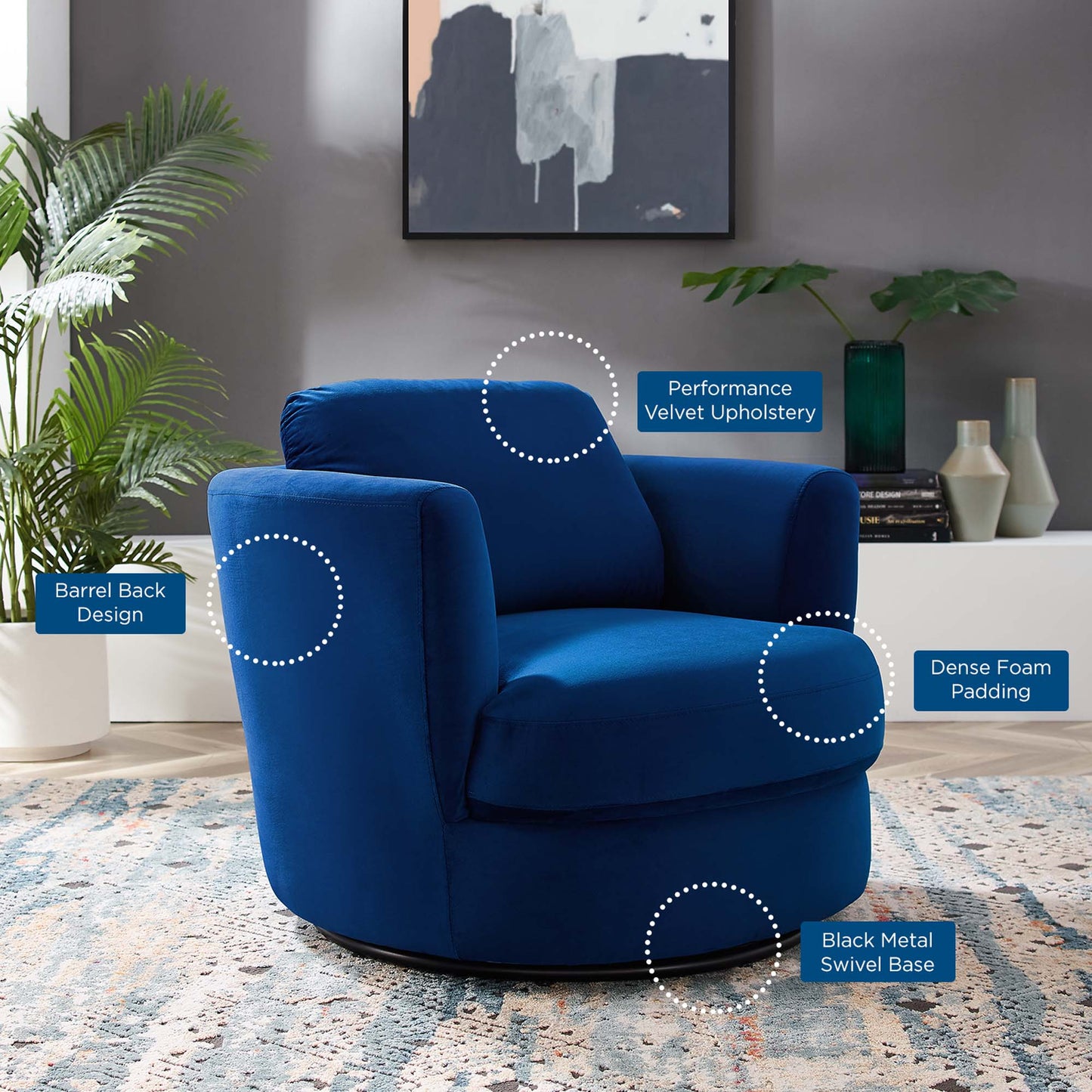 Modway Outlet Pirouette Performance Velvet Swivel Armchair by Modway Living Room Furniture Navy - EEI-4345-NAV