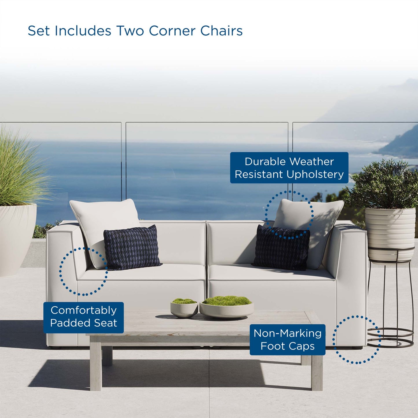 Modway - Saybrook 2-Piece Outdoor Patio Upholstered Sectional Sofa Loveseat by Modway Outdoor Furniture Sofa Sectionals White - EEI-4377-WHI