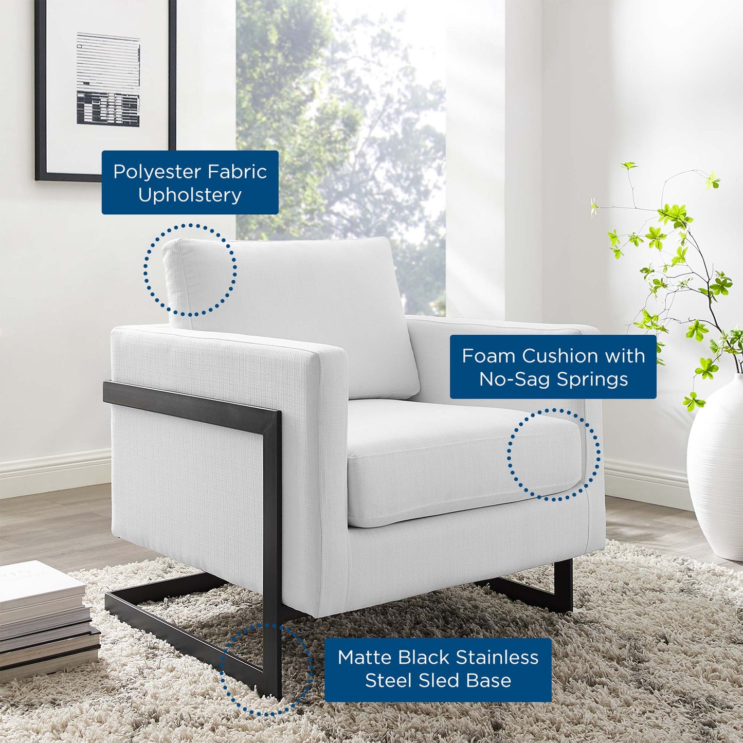 Modway - Posse Upholstered Fabric Accent Chair by Modway Living Room Sofas and Armchairs White - EEI-4391-BLK-WHI