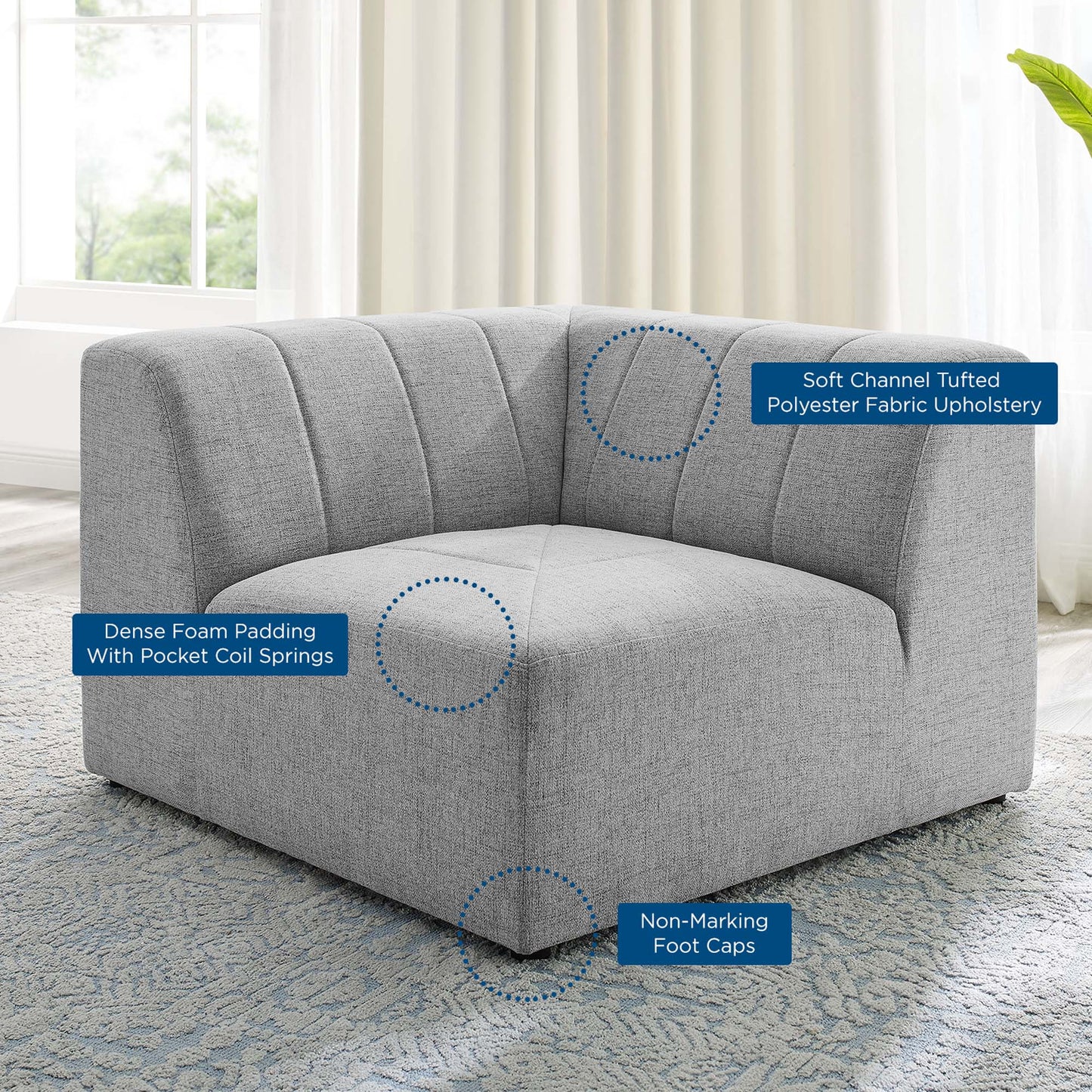 Modway Outlet Bartlett Upholstered Fabric Corner Chair by Modway Living Room Furniture Light Gray - EEI-4402-LGR